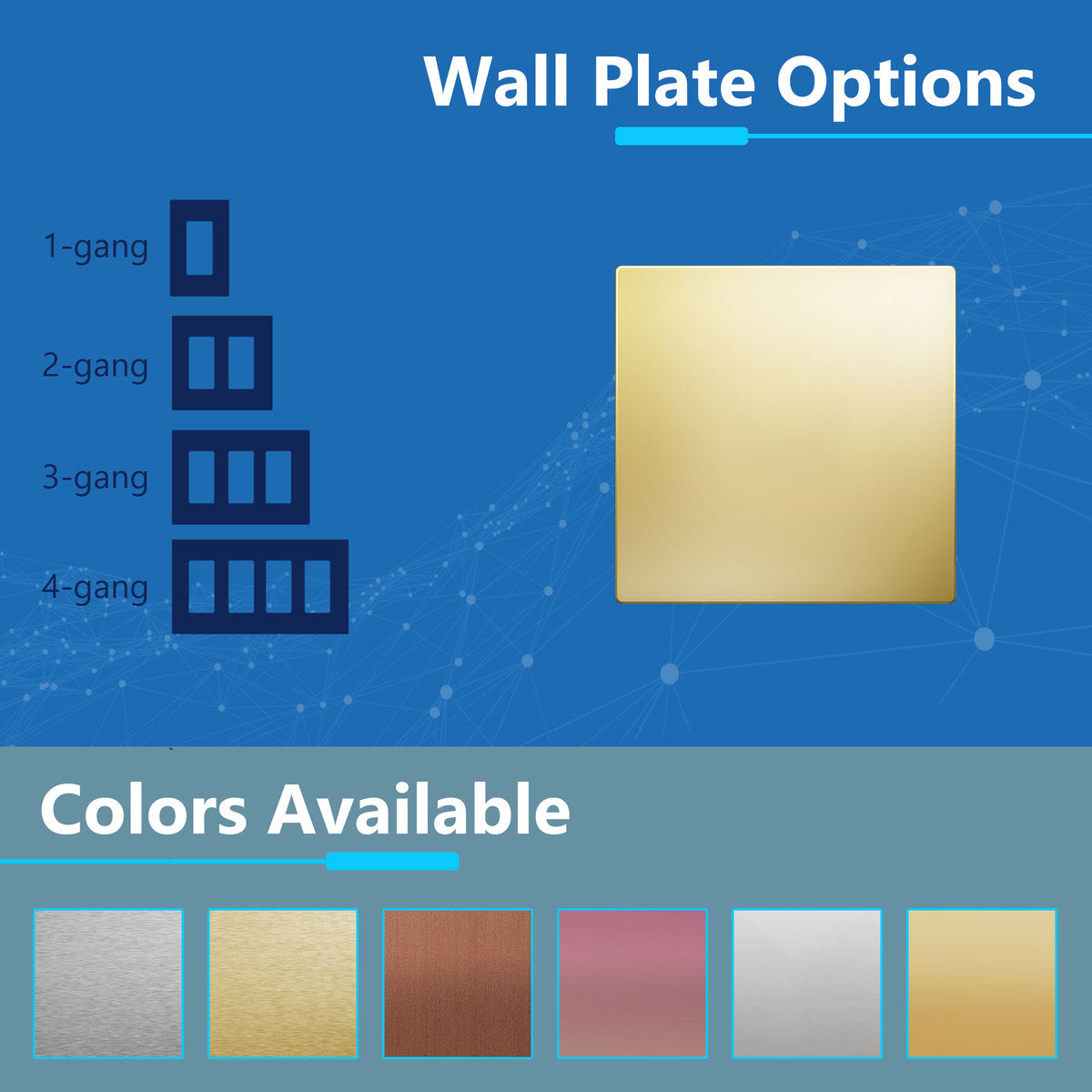 Screwless Blank Metal Wall Plate, Temperature and Impact Resistant, 2-Gang, Mid-Size