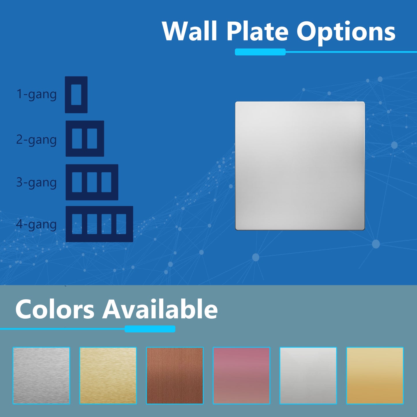 Screwless Blank Metal Wall Plate, Temperature and Impact Resistant, 2-Gang, Mid-Size