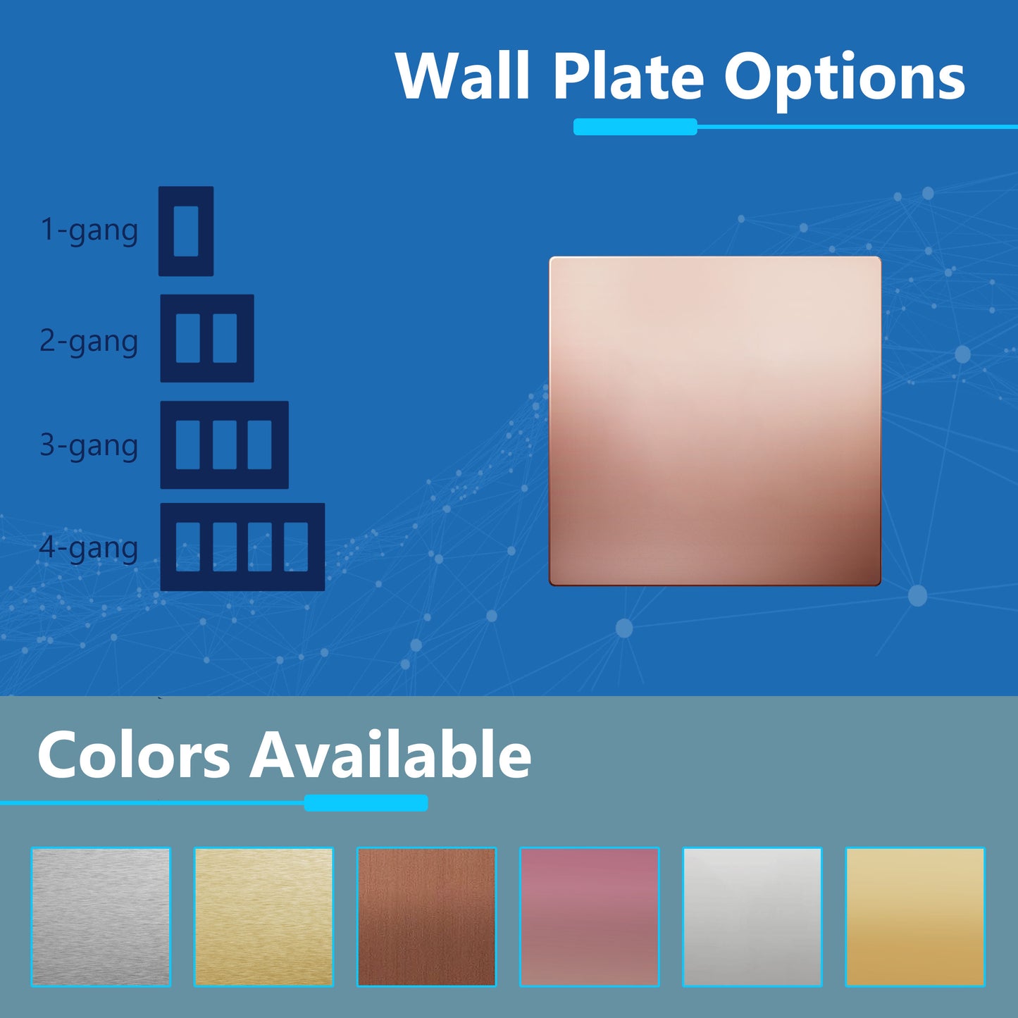 Screwless Blank Metal Wall Plate, Temperature and Impact Resistant, 2-Gang, Mid-Size