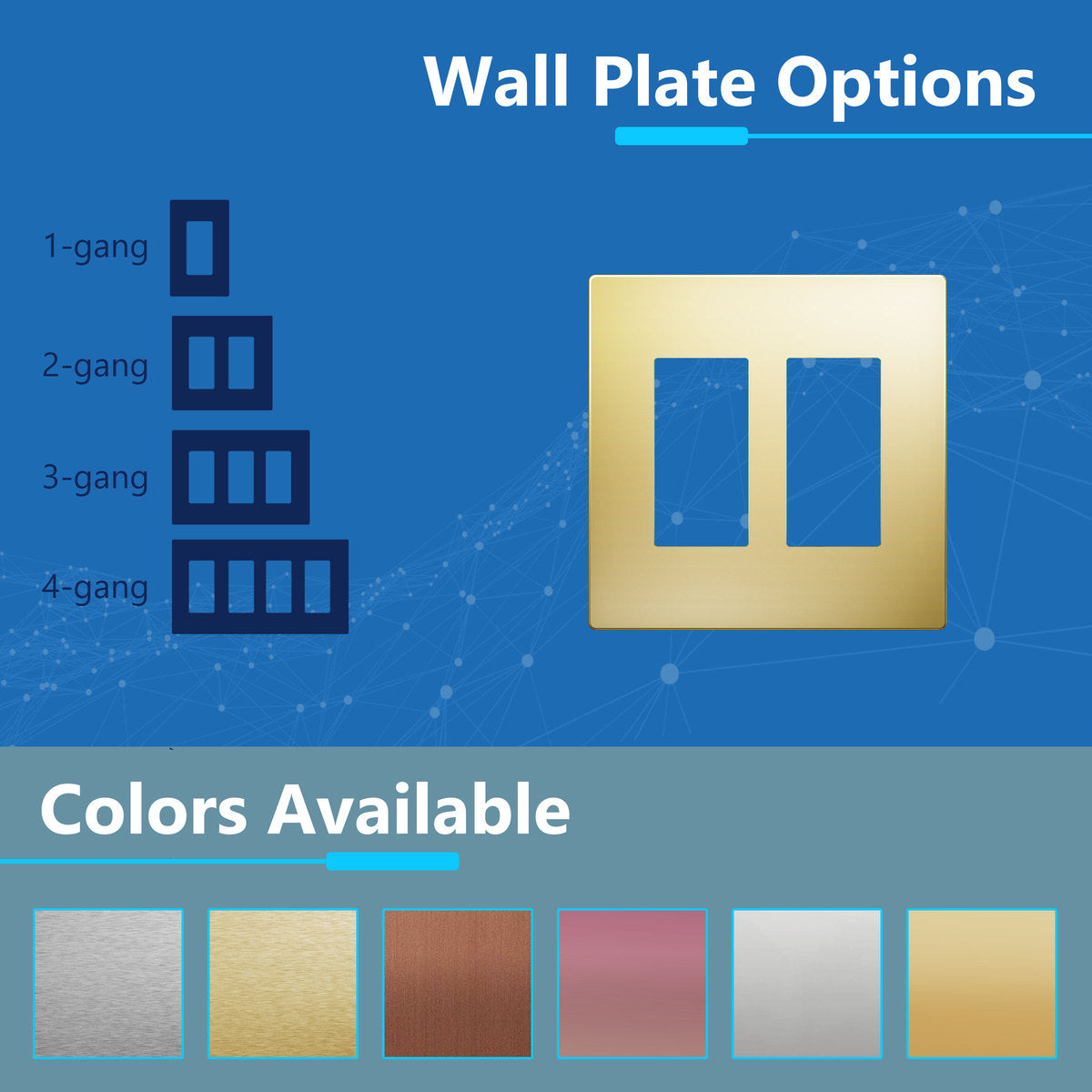 Screwless Metal Decorator Wall Plate, Temperature and Impact Resistant, 2-Gang, Mid-Size