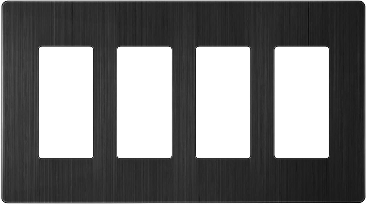 Screwless Metal Decorator Wall Plate, Temperature and Impact Resistant, 4-Gang, Mid-Size