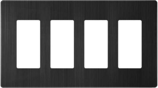 Screwless Metal Decorator Wall Plate, Temperature and Impact Resistant, 4-Gang, Mid-Size