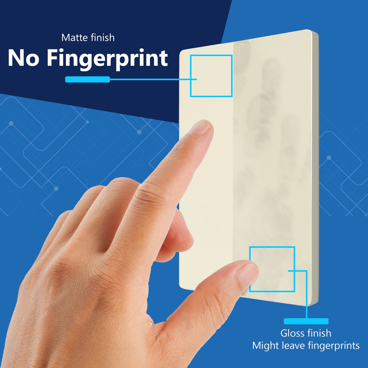 Screwless Blank Wall Plate, Polycarbonate Thermoplastic, Temperature and Impact Resistant, 1-Gang, Mid-Size