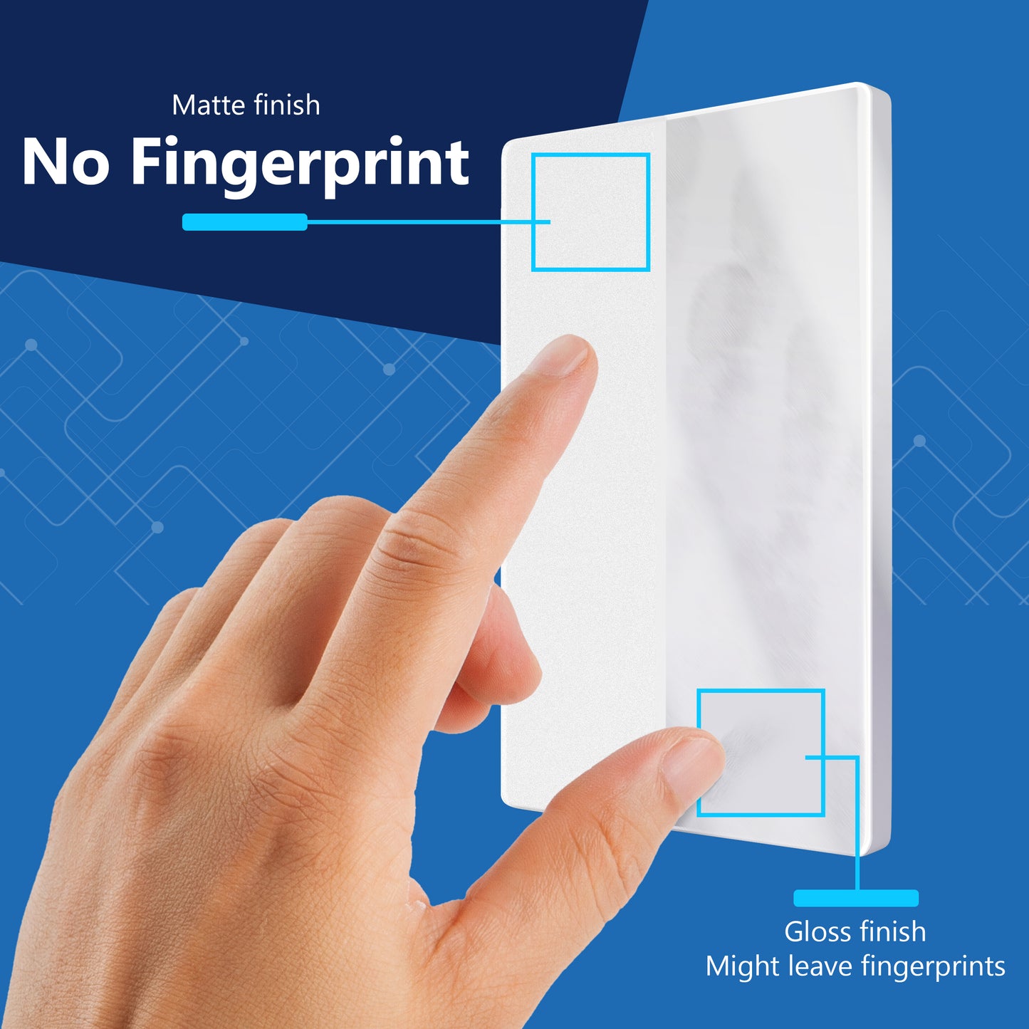 Screwless Blank Wall Plate, Polycarbonate Thermoplastic, Temperature and Impact Resistant, 1-Gang, Mid-Size