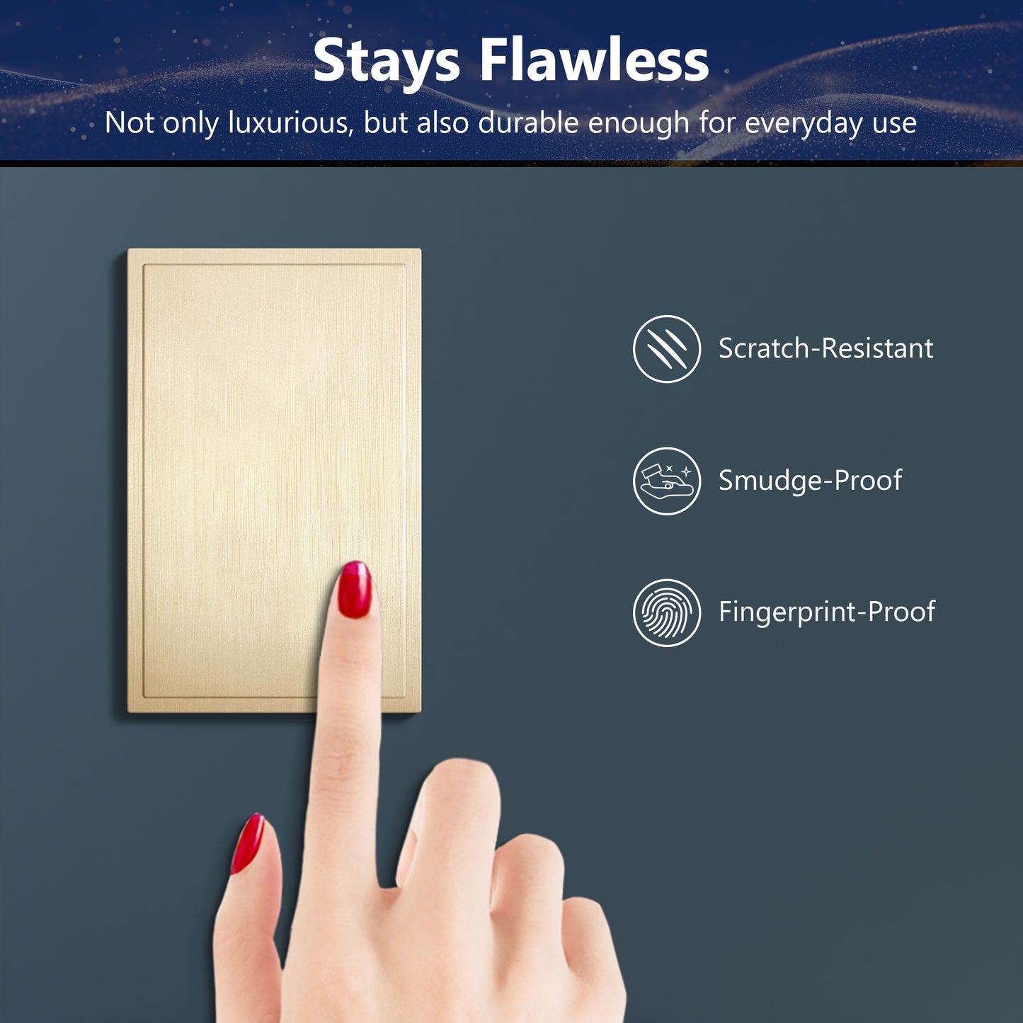 Screwless Blank Wall Plate, Polycarbonate Thermoplastic, Temperature and Impact Resistant, 1-Gang, Mid-Size