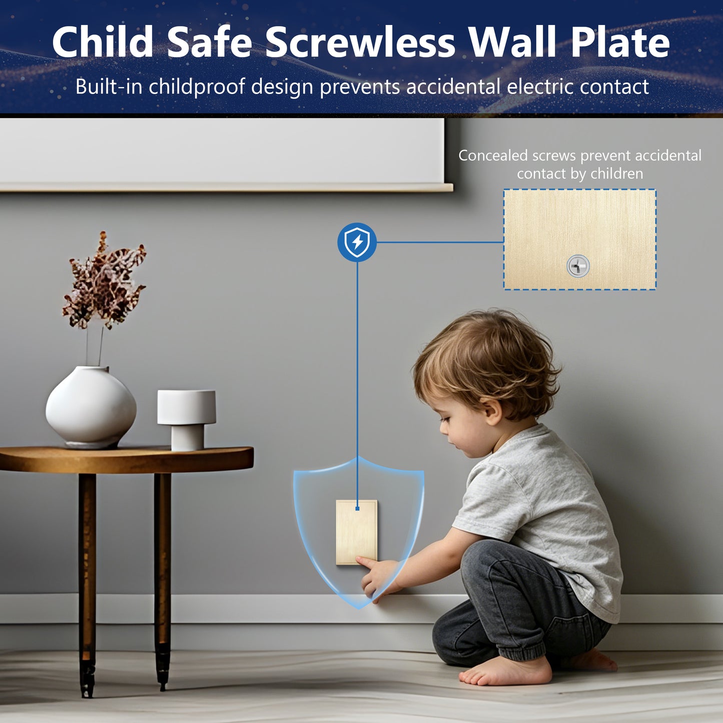 Screwless Blank Wall Plate, Polycarbonate Thermoplastic, Temperature and Impact Resistant, 1-Gang, Mid-Size