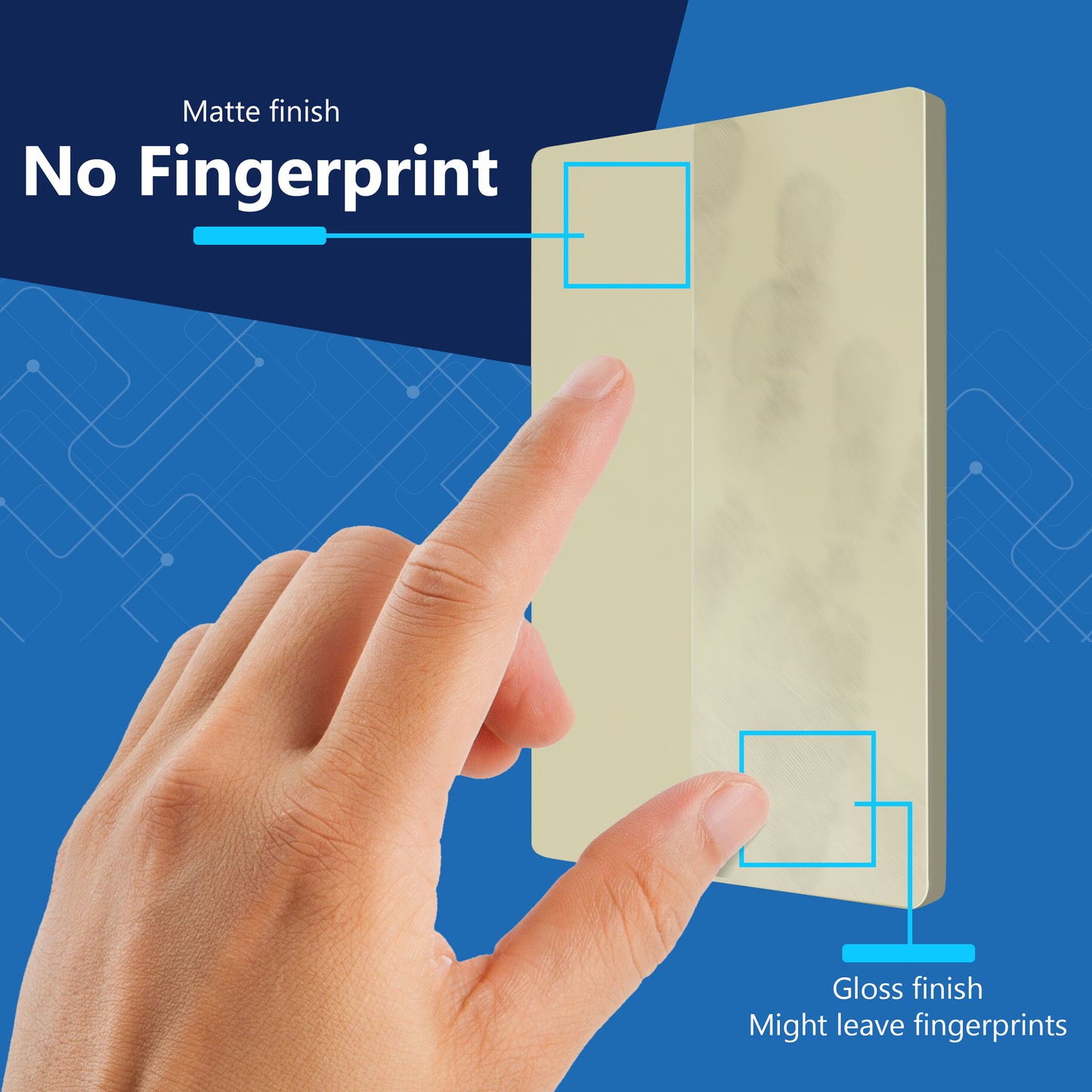 Screwless Blank Wall Plate, Polycarbonate Thermoplastic, Temperature and Impact Resistant, 1-Gang, Mid-Size