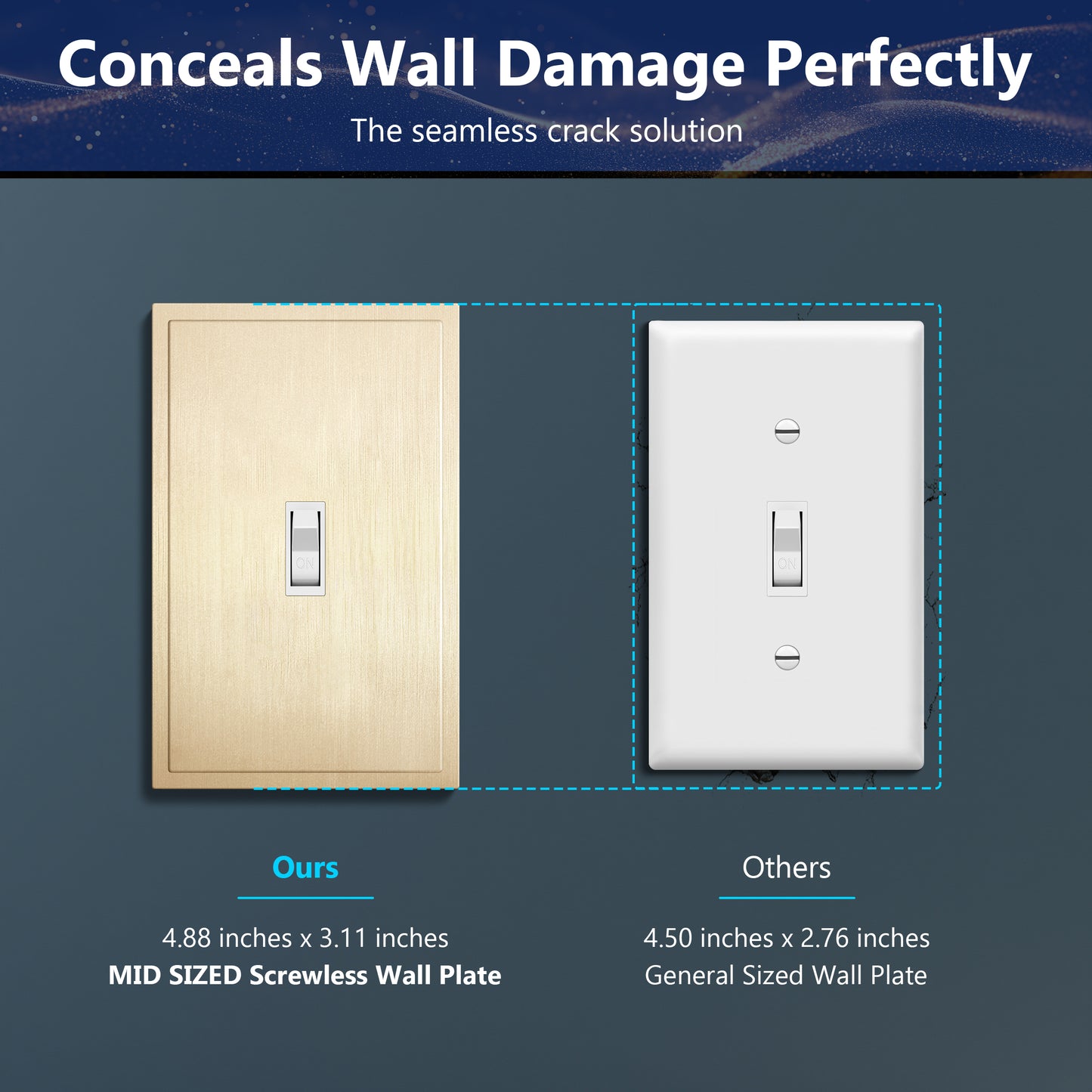Screwless Toggle Wall Plate, 1 Gang, Mid Size