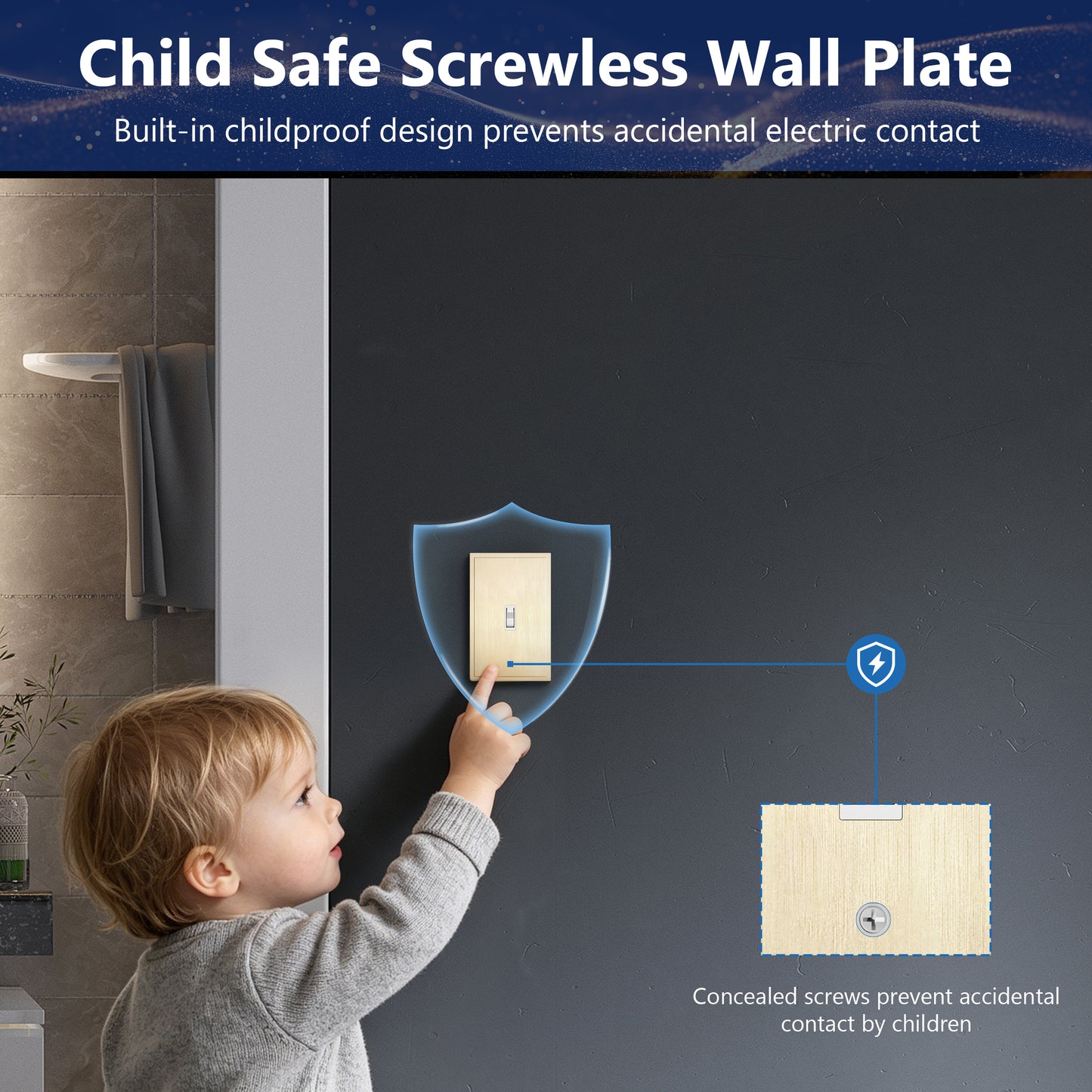 Screwless Toggle Wall Plate, 1 Gang, Mid Size