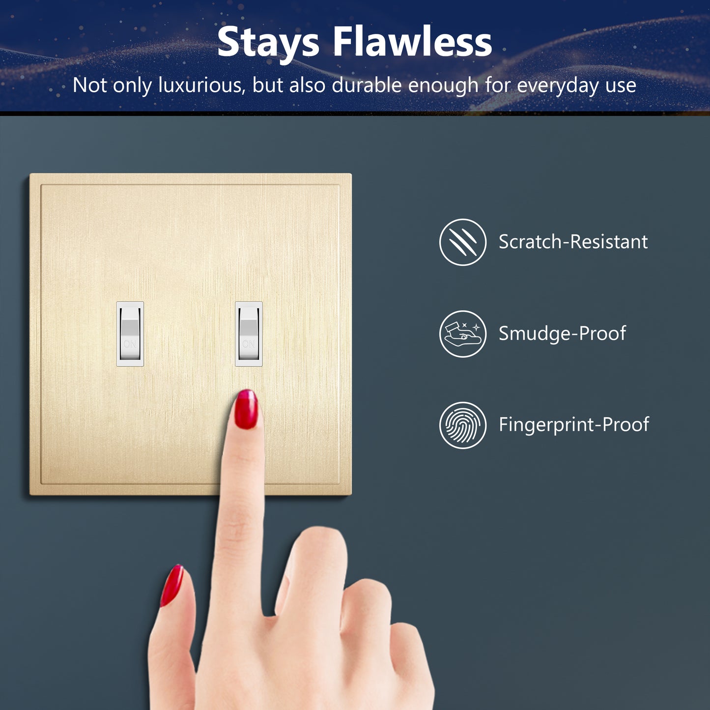 Screwless Toggle Wall Plate, 2-Gang, Mid-Size