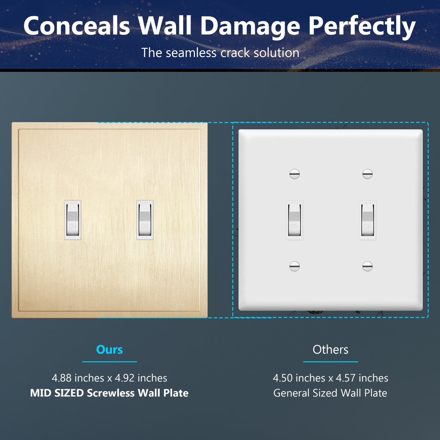 Screwless Toggle Wall Plate, 2-Gang, Mid-Size