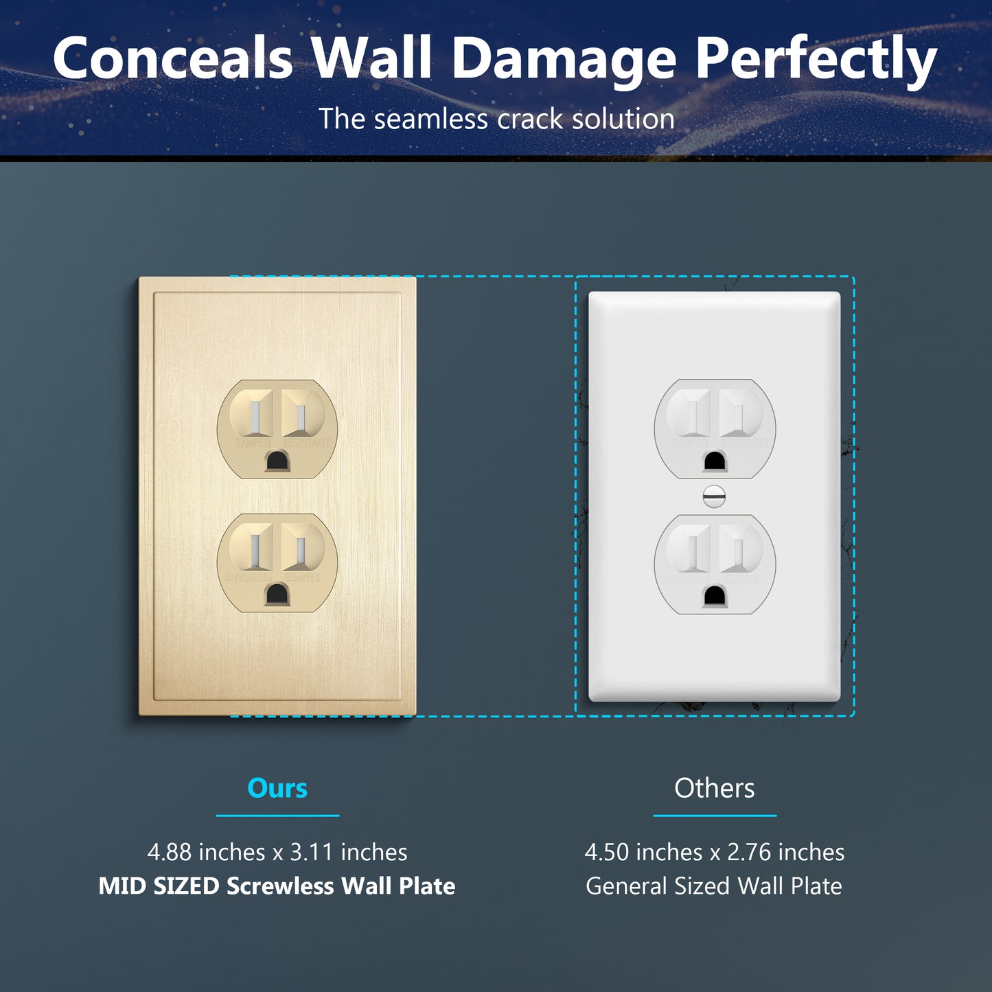Screwless Decorator Wall Plate, 1-Gang, Mid-Size