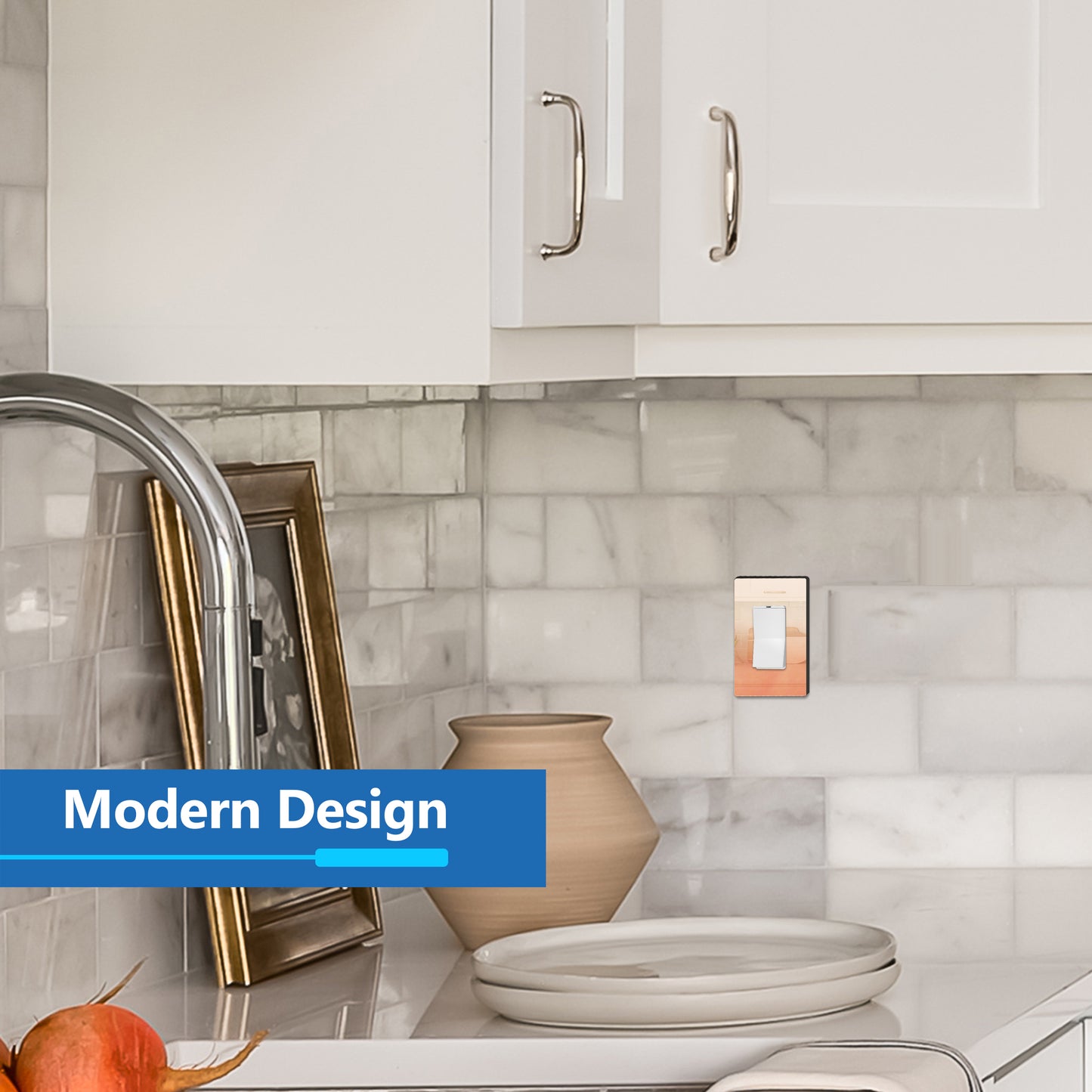 Decorator Screwless Wall Plate, Polycarbonate Thermoplastic/Mirrored Acrylic, Temperature and Impact Resistant, 1-Gang, Mid-Size
