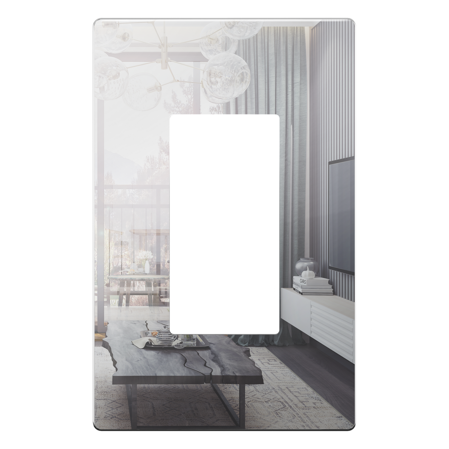 Decorator Screwless Wall Plate, Polycarbonate Thermoplastic/Mirrored Acrylic, Temperature and Impact Resistant, 1-Gang, Mid-Size