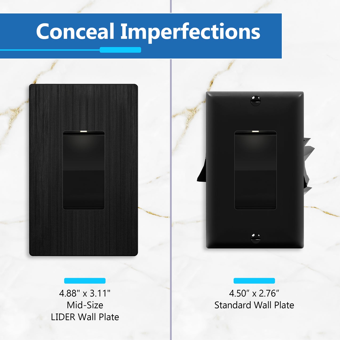 Decorator Screwless Wall Plate, Polycarbonate Thermoplastic/Mirrored Acrylic, Temperature and Impact Resistant, 1-Gang, Mid-Size