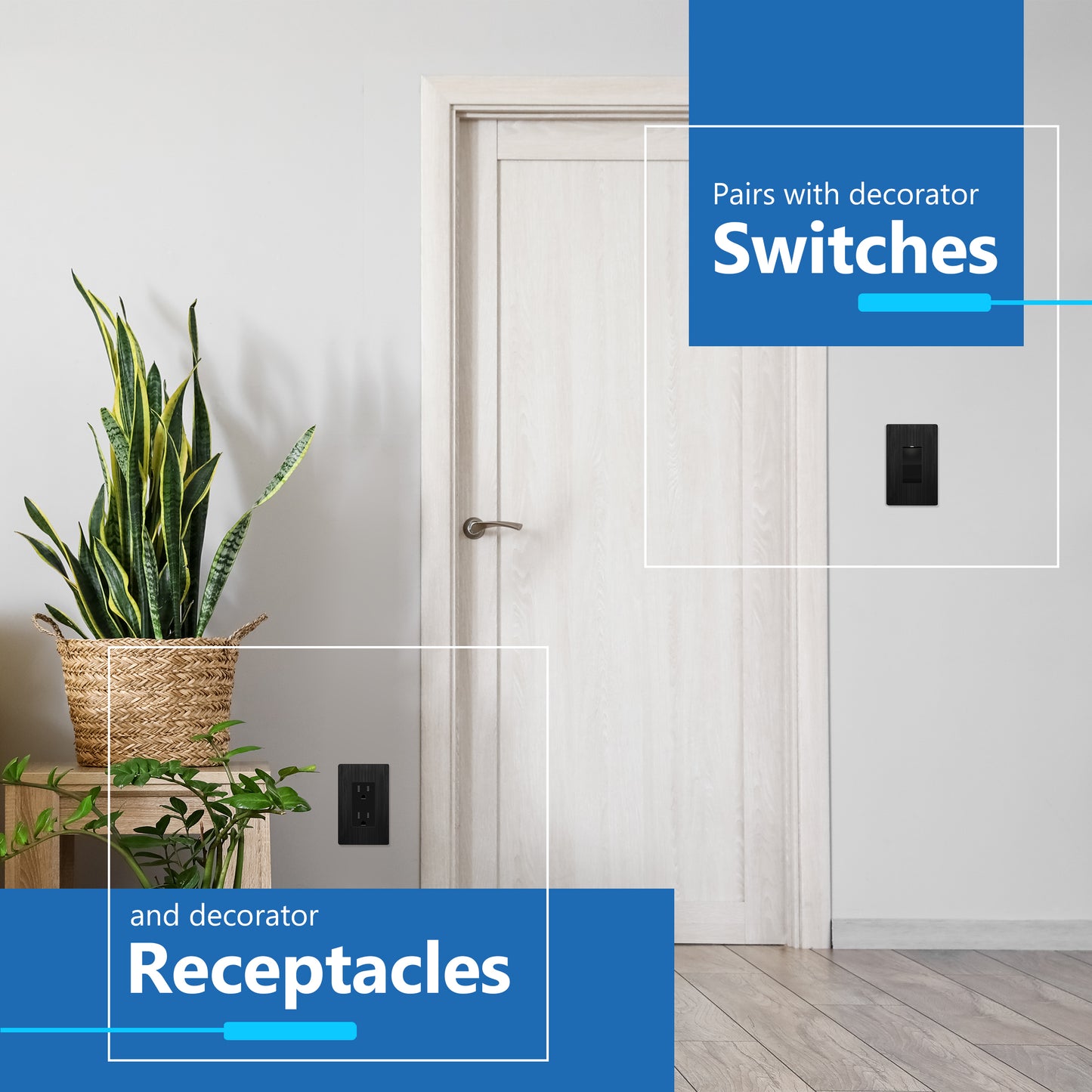 Decorator Screwless Wall Plate, Polycarbonate Thermoplastic/Mirrored Acrylic, Temperature and Impact Resistant, 1-Gang, Mid-Size