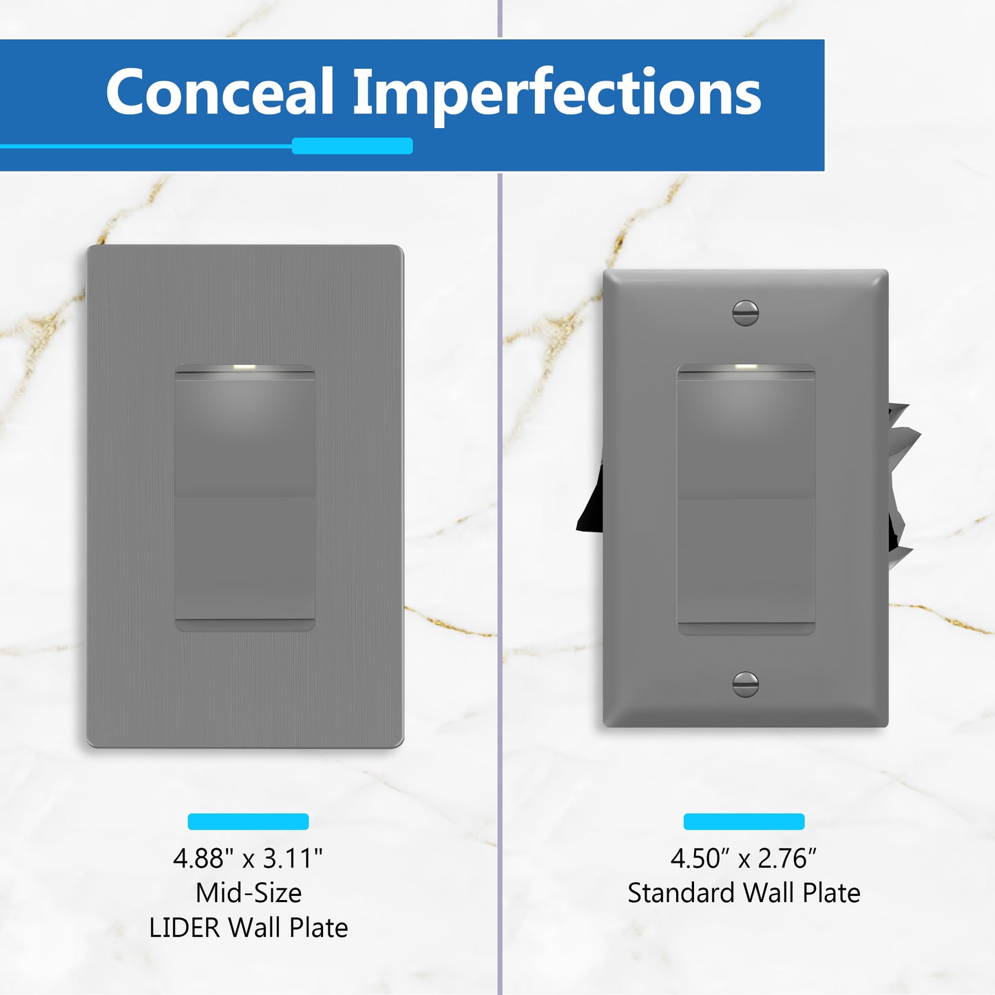Decorator Screwless Wall Plate, Polycarbonate Thermoplastic/Mirrored Acrylic, Temperature and Impact Resistant, 1-Gang, Mid-Size