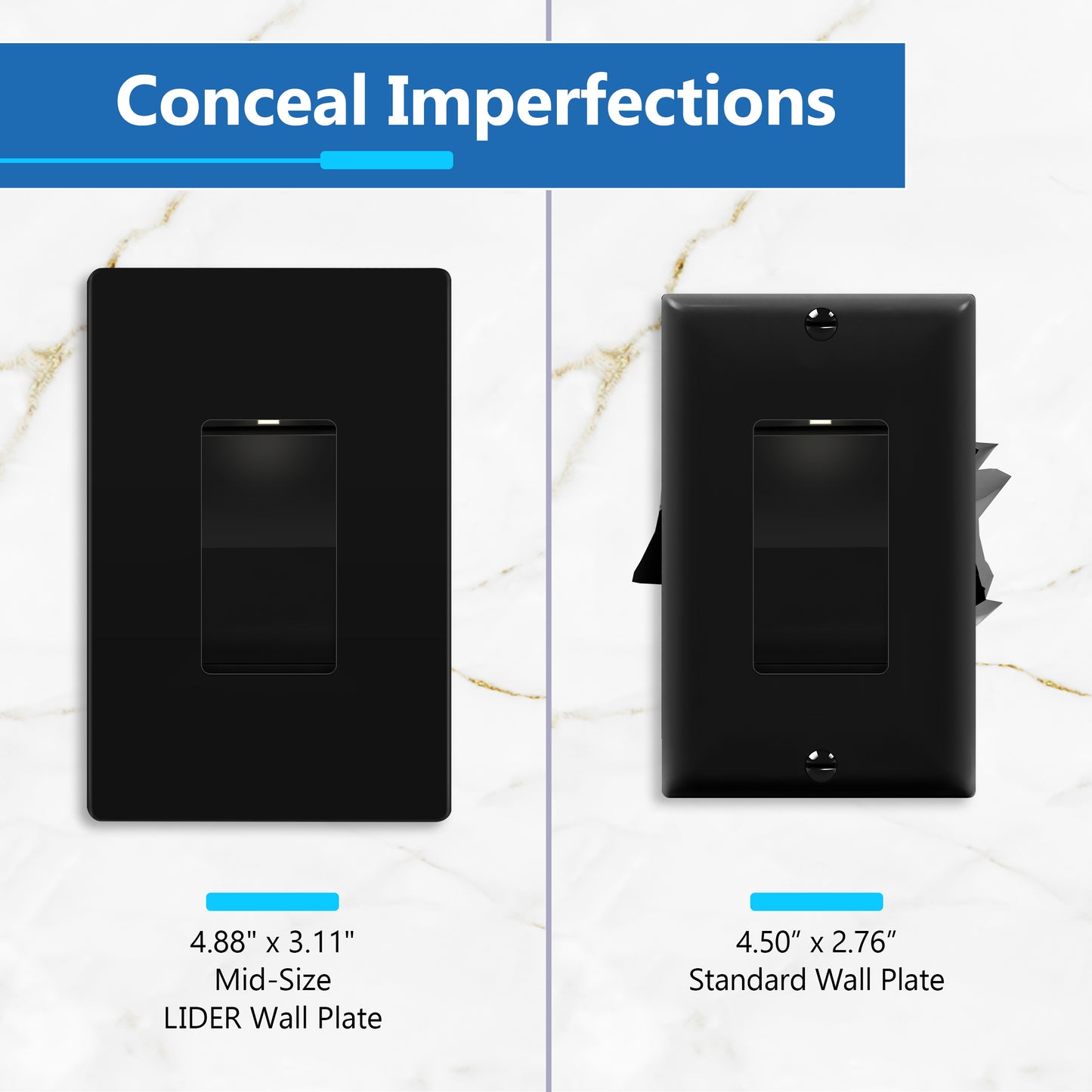 Decorator Screwless Wall Plate, Polycarbonate Thermoplastic/Mirrored Acrylic, Temperature and Impact Resistant, 1-Gang, Mid-Size