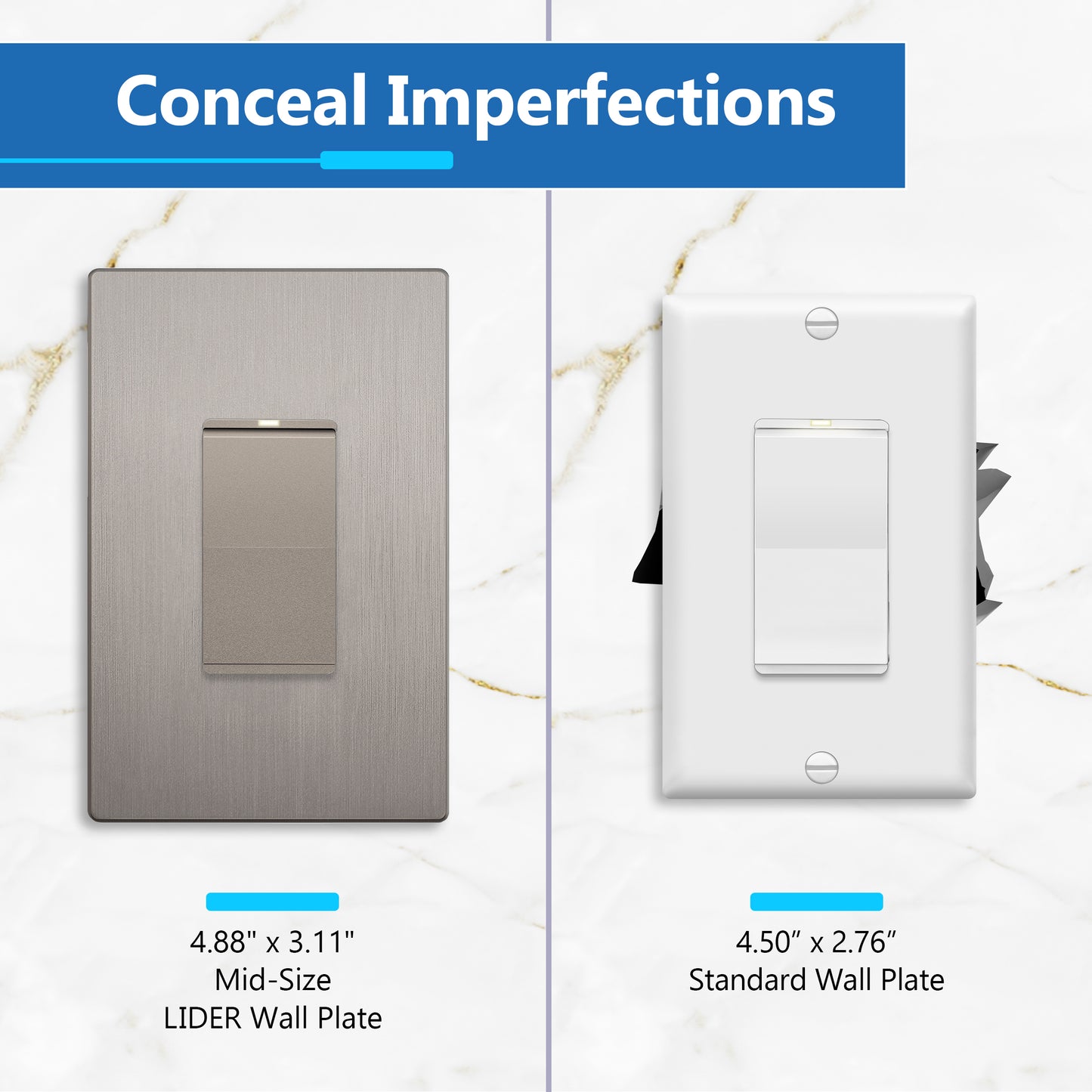 Decorator Screwless Wall Plate, Polycarbonate Thermoplastic/Mirrored Acrylic, Temperature and Impact Resistant, 1-Gang, Mid-Size