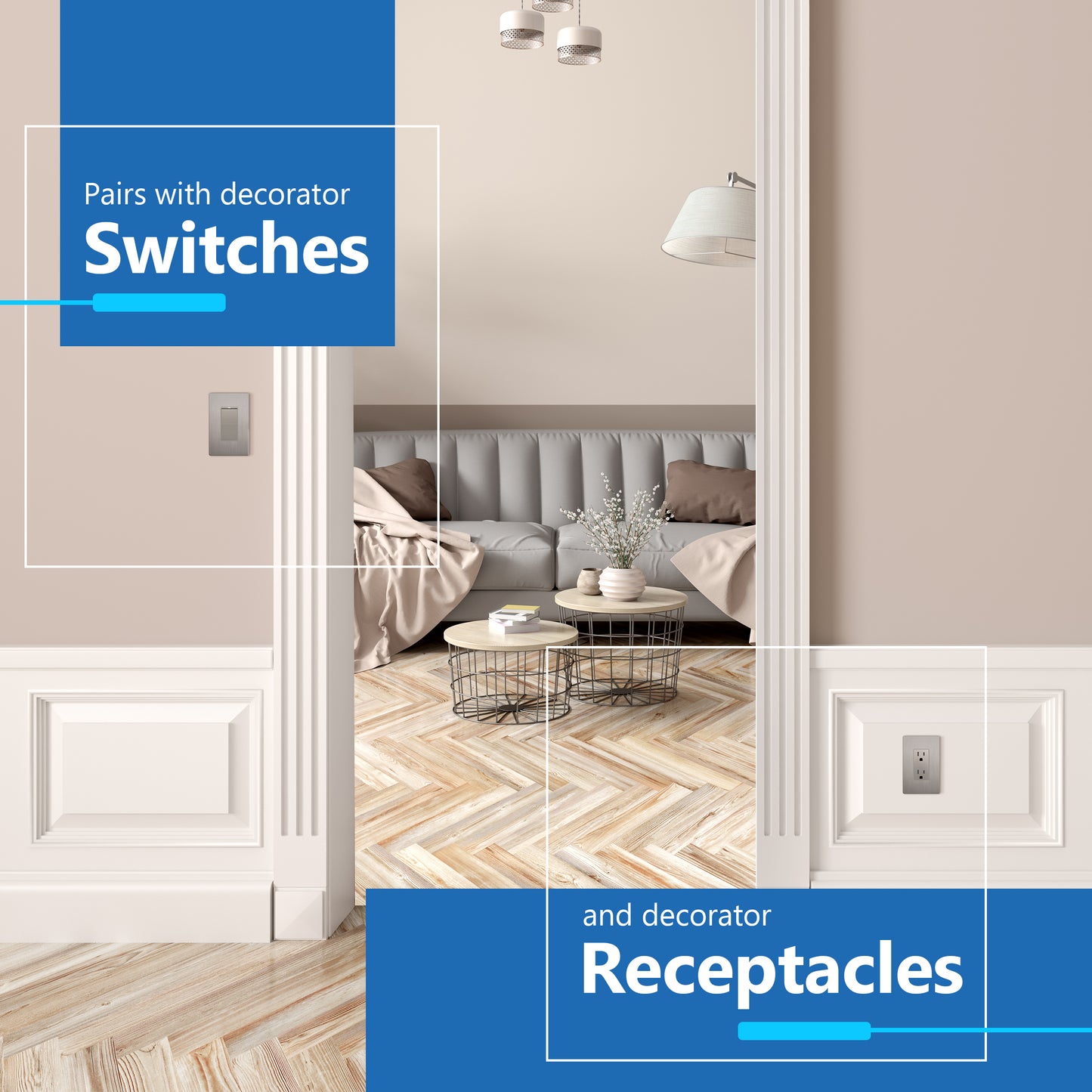 Decorator Screwless Wall Plate, Polycarbonate Thermoplastic/Mirrored Acrylic, Temperature and Impact Resistant, 1-Gang, Mid-Size