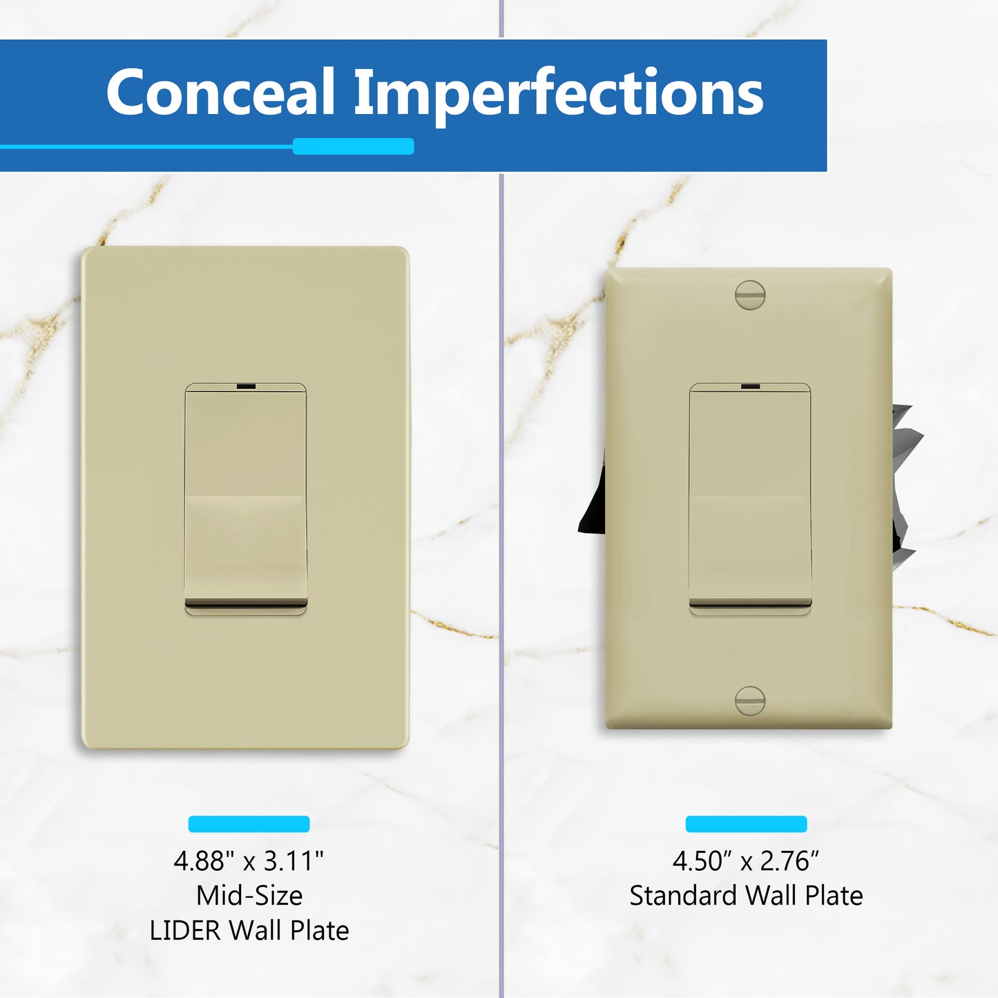 Decorator Screwless Wall Plate, Polycarbonate Thermoplastic/Mirrored Acrylic, Temperature and Impact Resistant, 1-Gang, Mid-Size