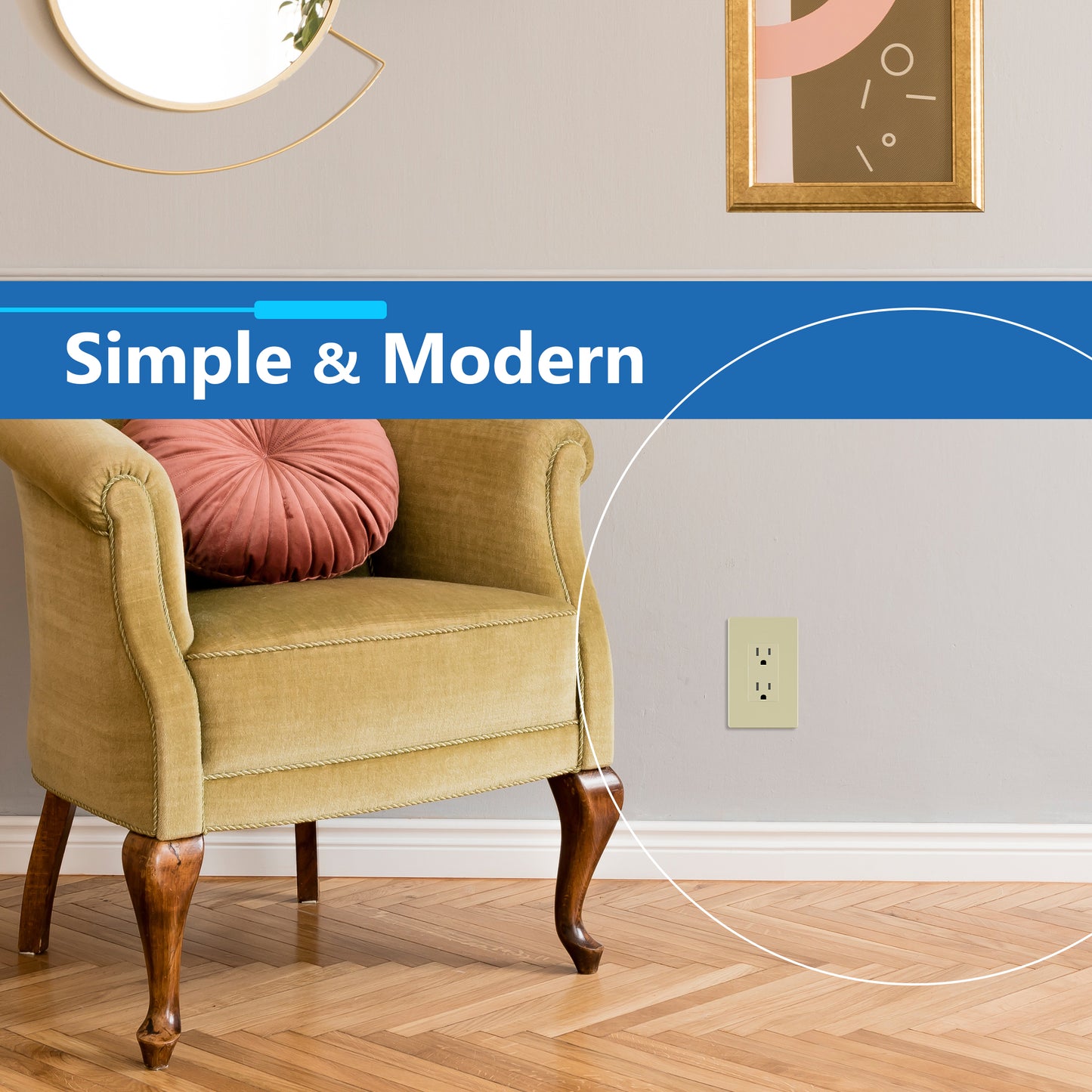 Decorator Screwless Wall Plate, Polycarbonate Thermoplastic/Mirrored Acrylic, Temperature and Impact Resistant, 1-Gang, Mid-Size