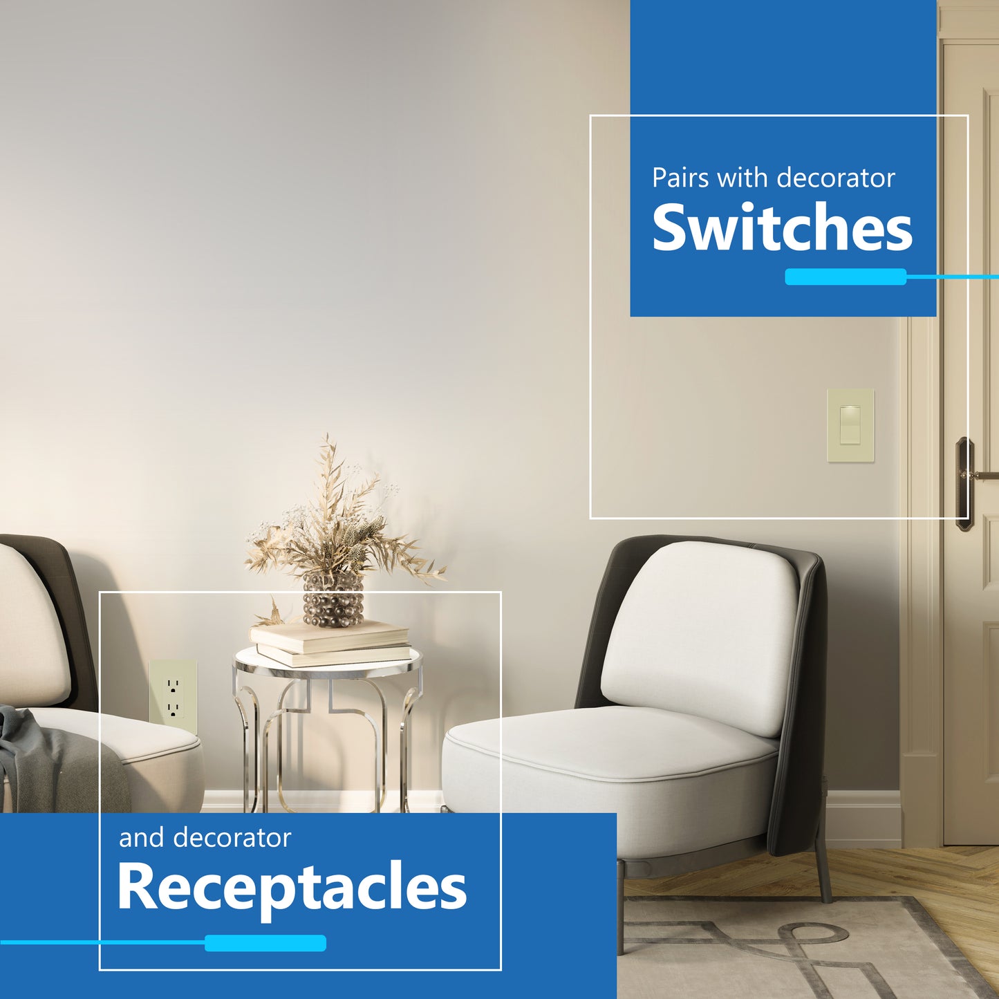 Decorator Screwless Wall Plate, Polycarbonate Thermoplastic/Mirrored Acrylic, Temperature and Impact Resistant, 1-Gang, Mid-Size