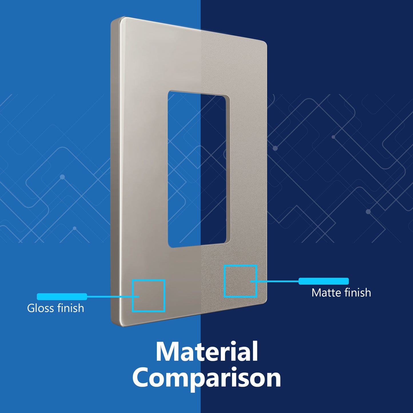 Decorator Screwless Wall Plate, Polycarbonate Thermoplastic/Mirrored Acrylic, Temperature and Impact Resistant, 1-Gang, Mid-Size