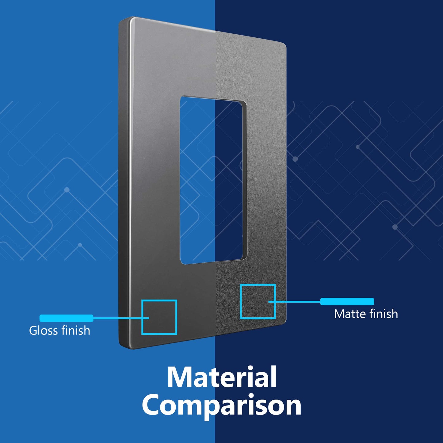 Decorator Screwless Wall Plate, Polycarbonate Thermoplastic/Mirrored Acrylic, Temperature and Impact Resistant, 1-Gang, Mid-Size