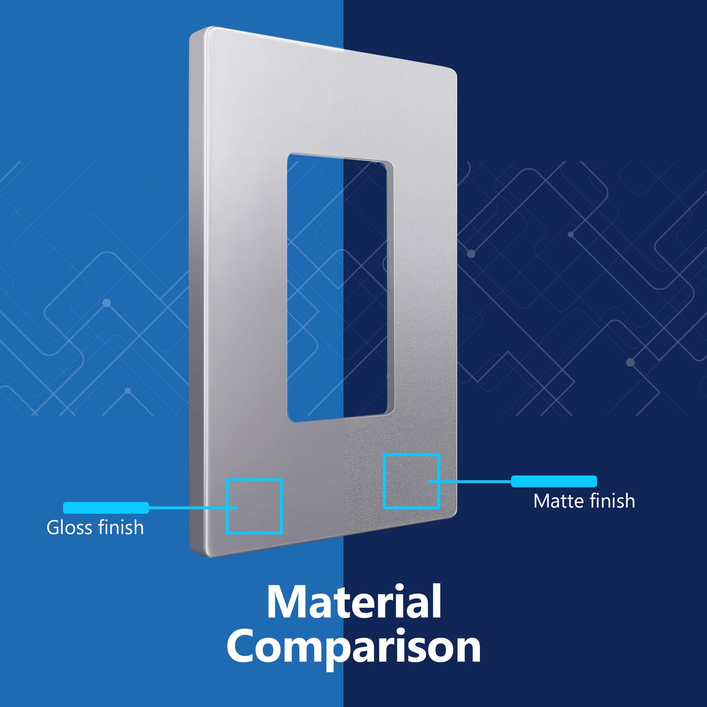 Decorator Screwless Wall Plate, Polycarbonate Thermoplastic/Mirrored Acrylic, Temperature and Impact Resistant, 1-Gang, Mid-Size