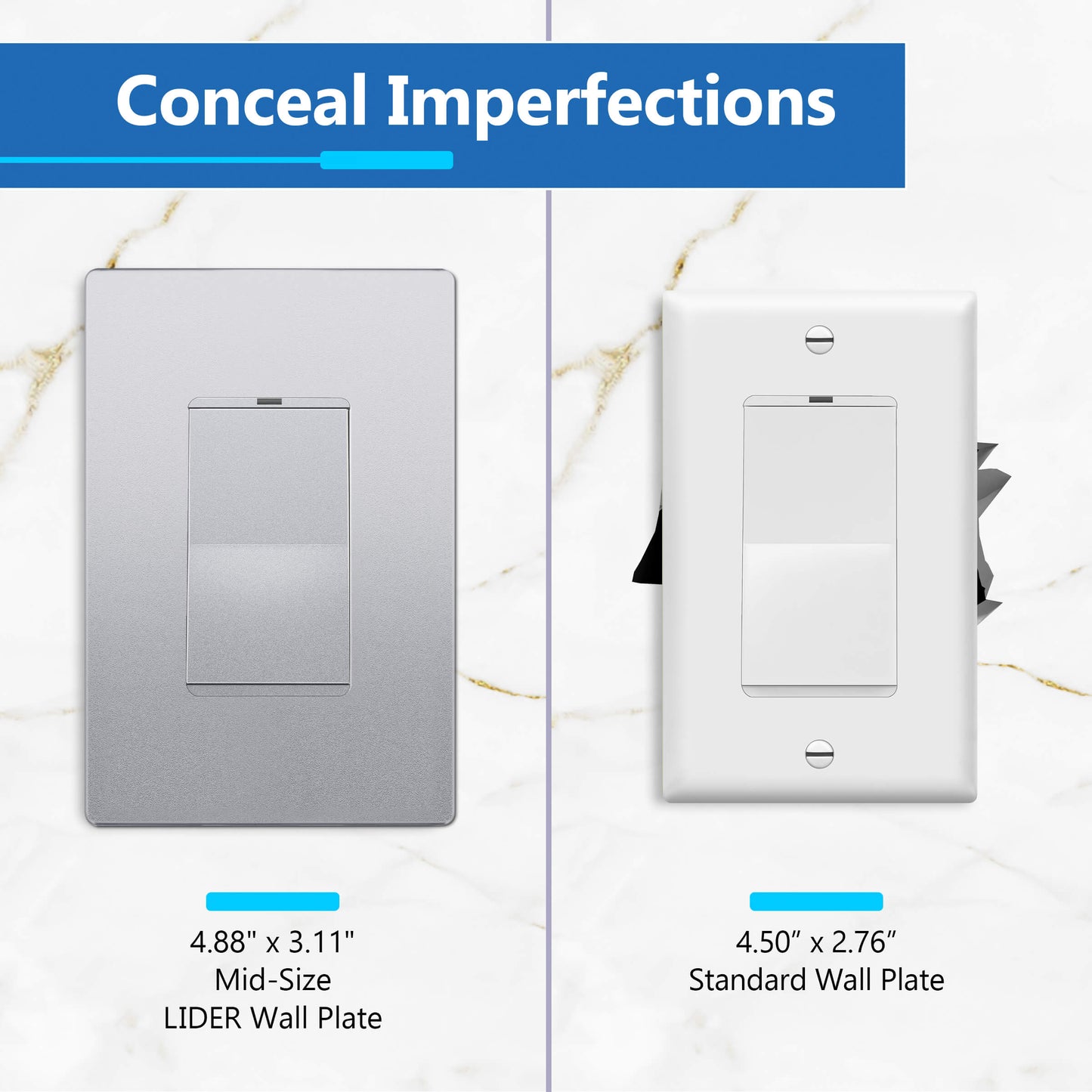 Decorator Screwless Wall Plate, Polycarbonate Thermoplastic/Mirrored Acrylic, Temperature and Impact Resistant, 1-Gang, Mid-Size