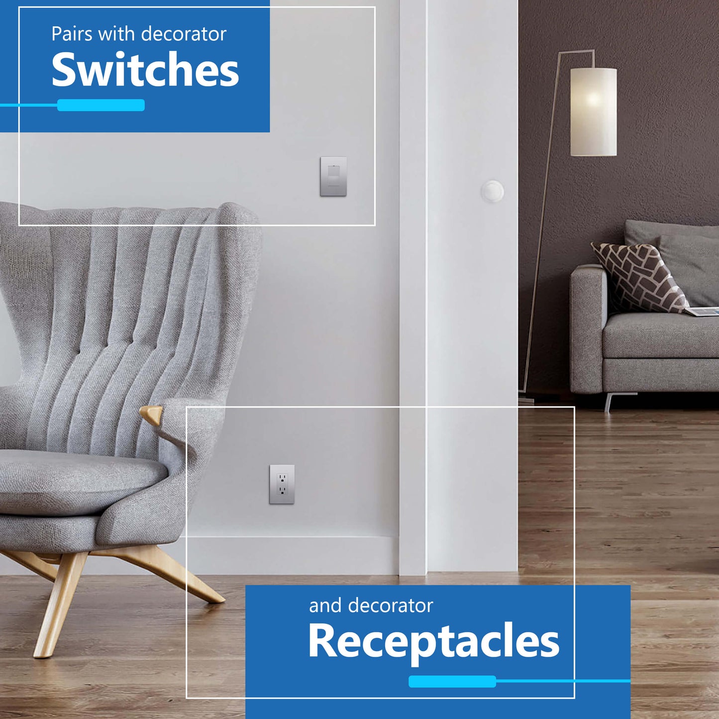 Decorator Screwless Wall Plate, Polycarbonate Thermoplastic/Mirrored Acrylic, Temperature and Impact Resistant, 1-Gang, Mid-Size