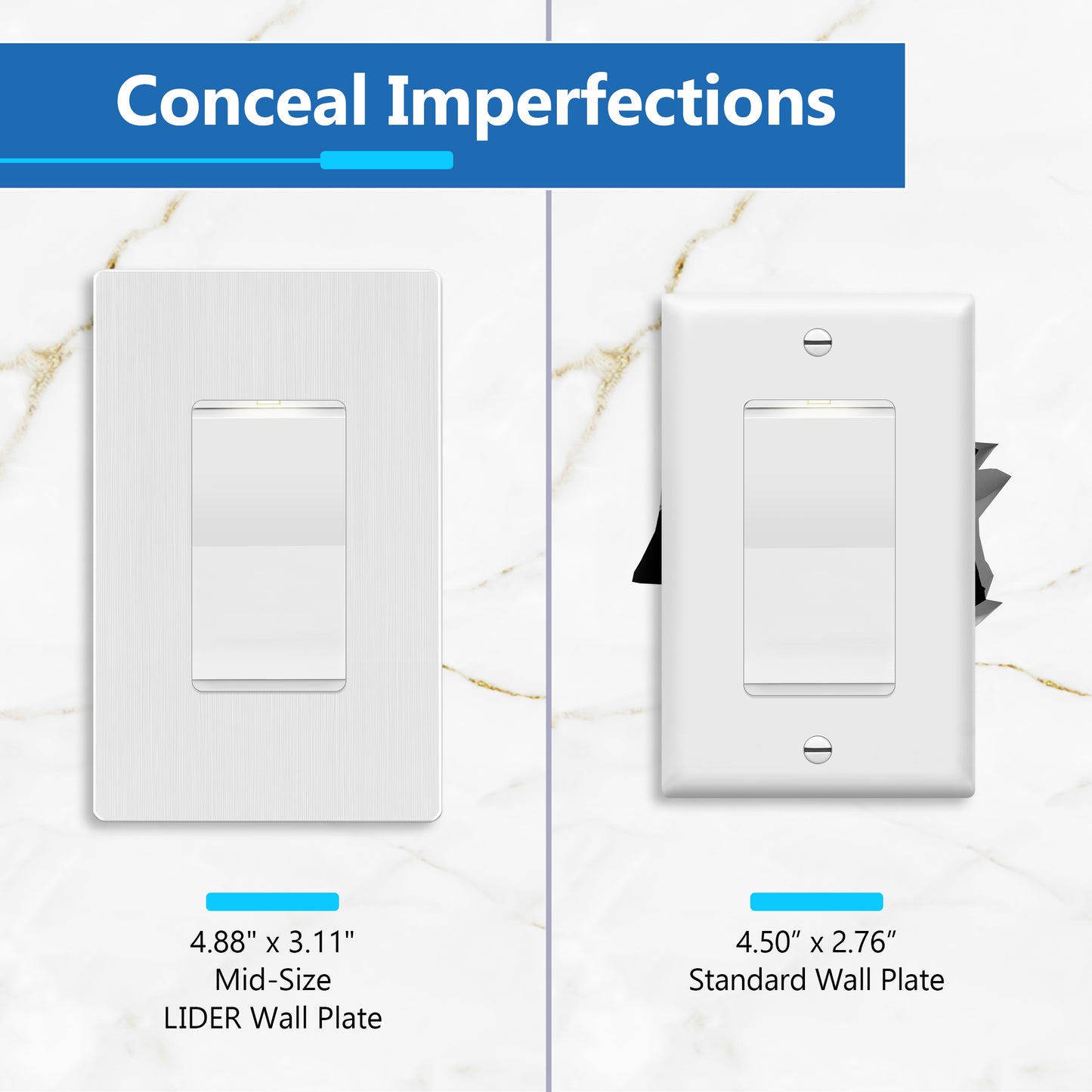 Decorator Screwless Wall Plate, Polycarbonate Thermoplastic/Mirrored Acrylic, Temperature and Impact Resistant, 1-Gang, Mid-Size