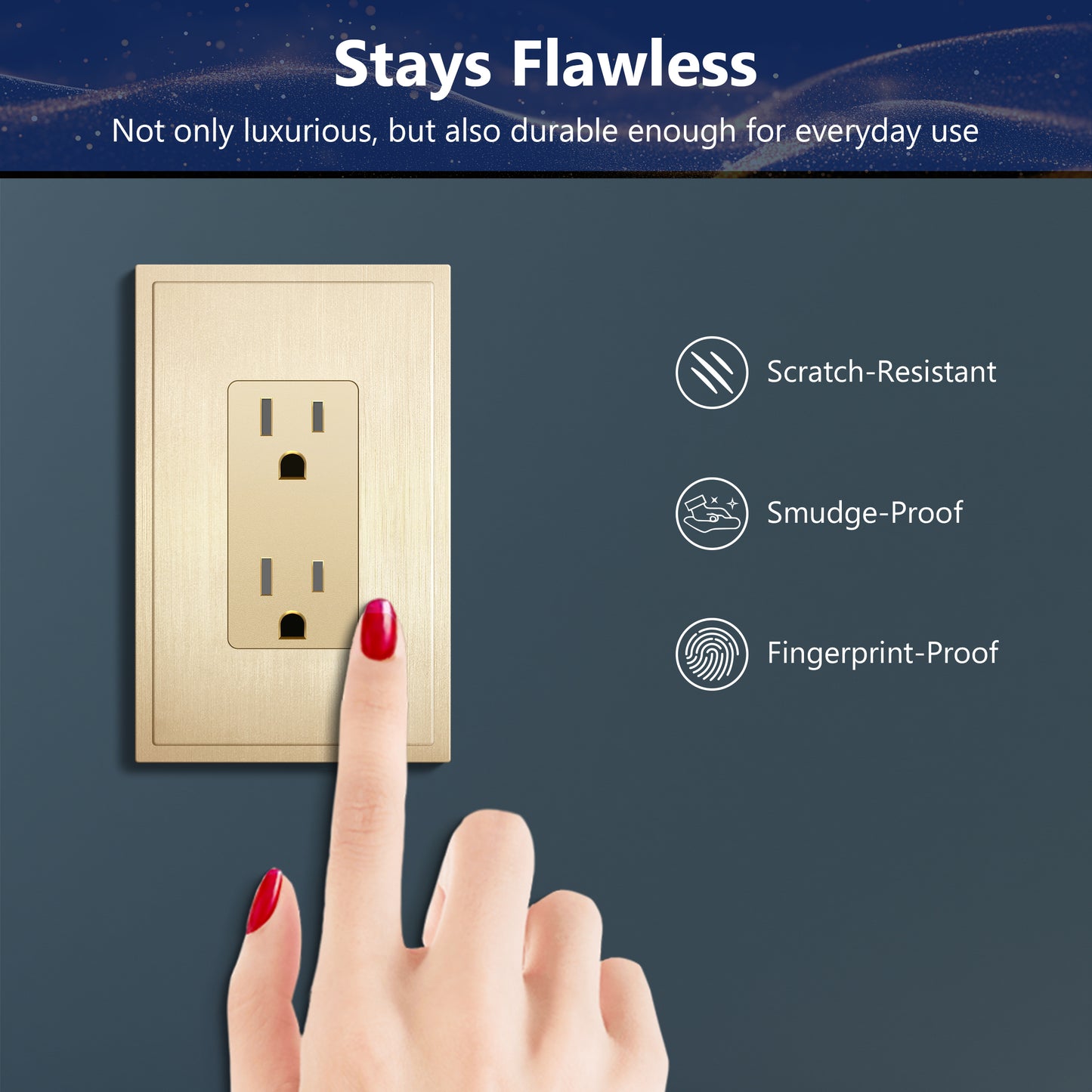 Decorator Screwless Wall Plate, Polycarbonate Thermoplastic/Mirrored Acrylic, Temperature and Impact Resistant, 1-Gang, Mid-Size