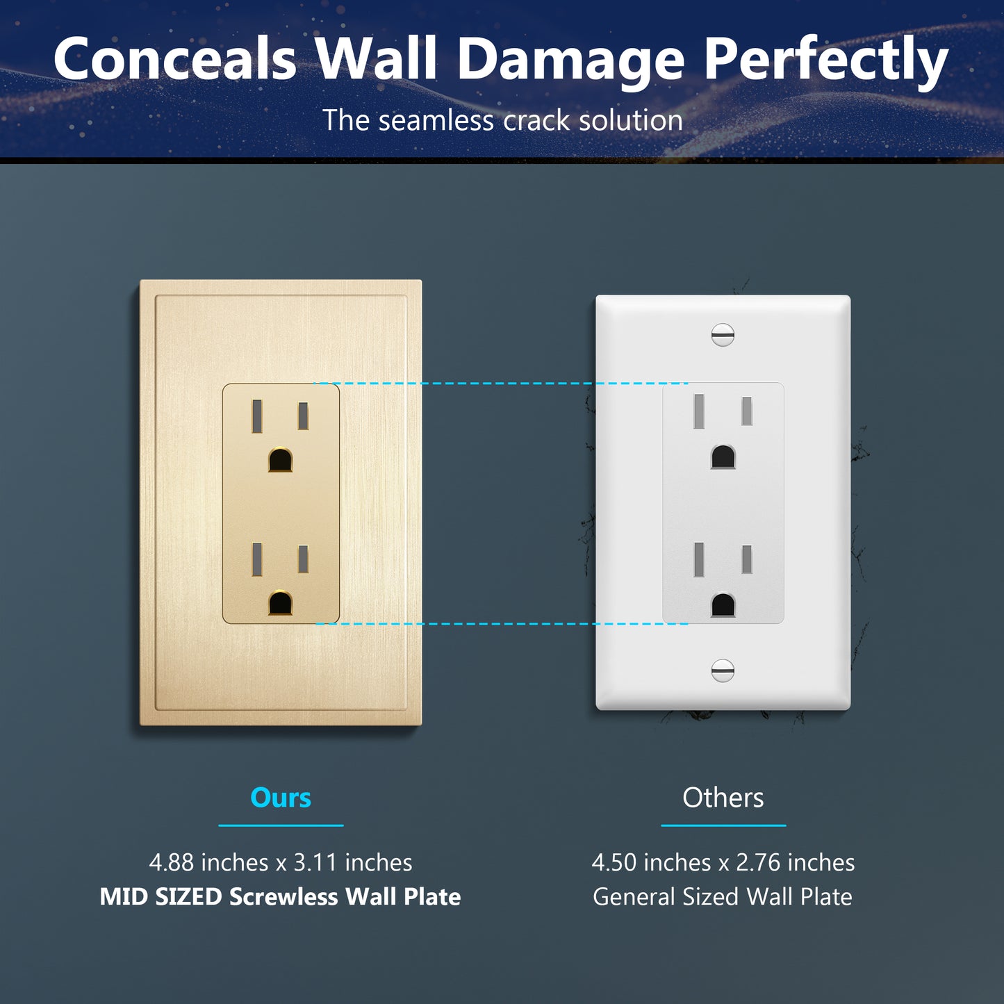 Decorator Screwless Wall Plate, Polycarbonate Thermoplastic/Mirrored Acrylic, Temperature and Impact Resistant, 1-Gang, Mid-Size