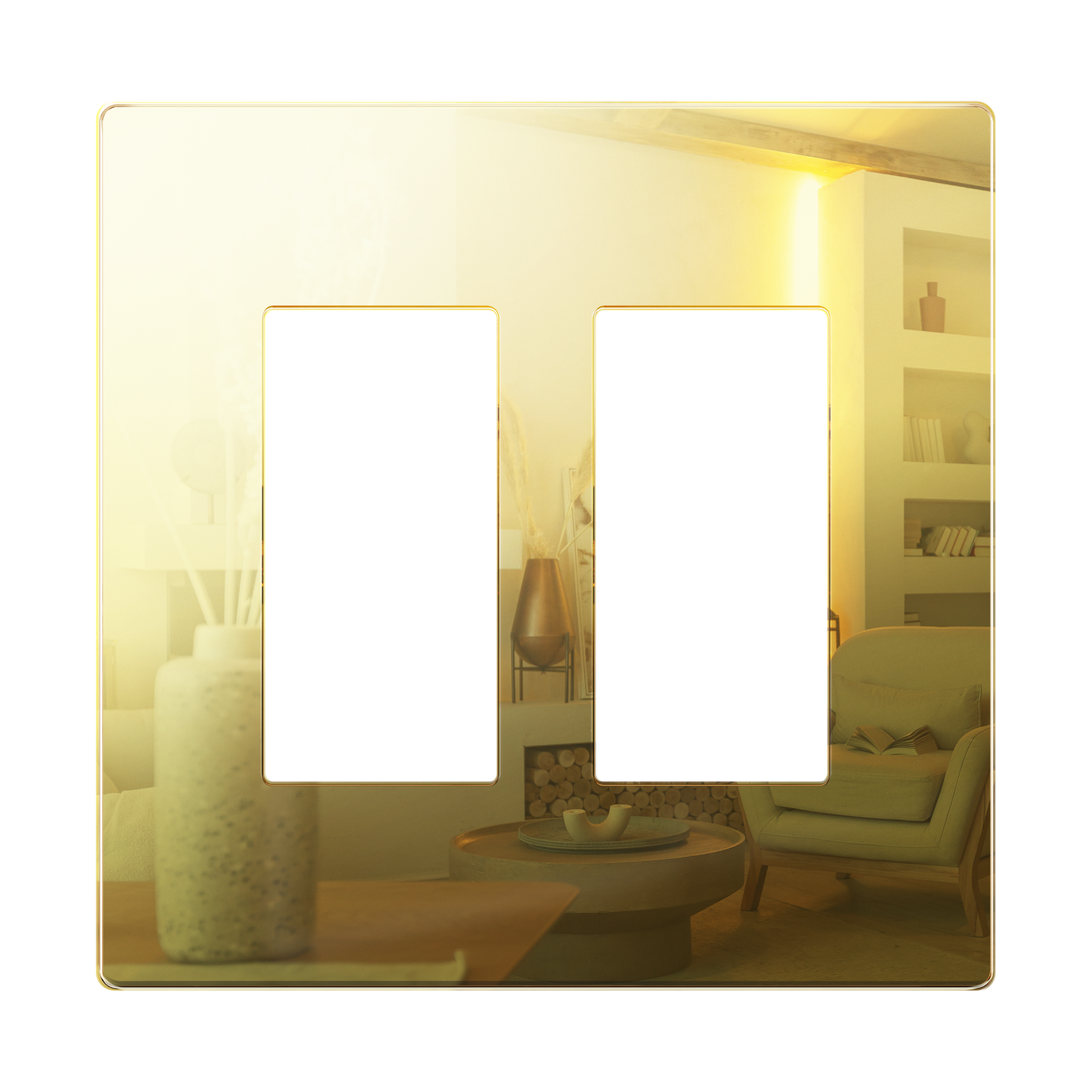 Decorator Screwless Wall Plate, Polycarbonate Thermoplastic/Mirrored Acrylic, Temperature and Impact Resistant, 2-Gang, Mid-Size