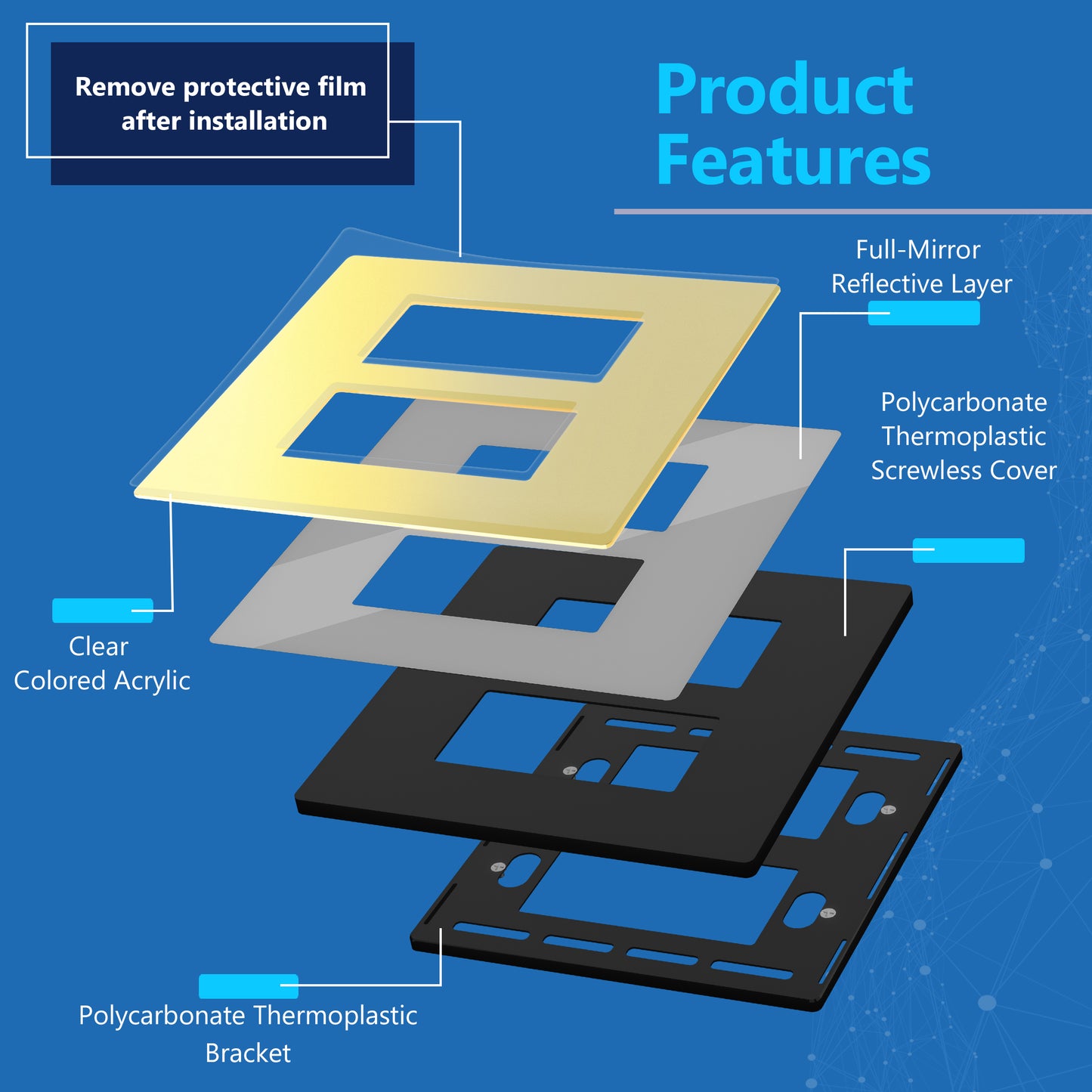 Screwless Acrylic Decorator Wall Plate, 2-Gang, Mid-Size