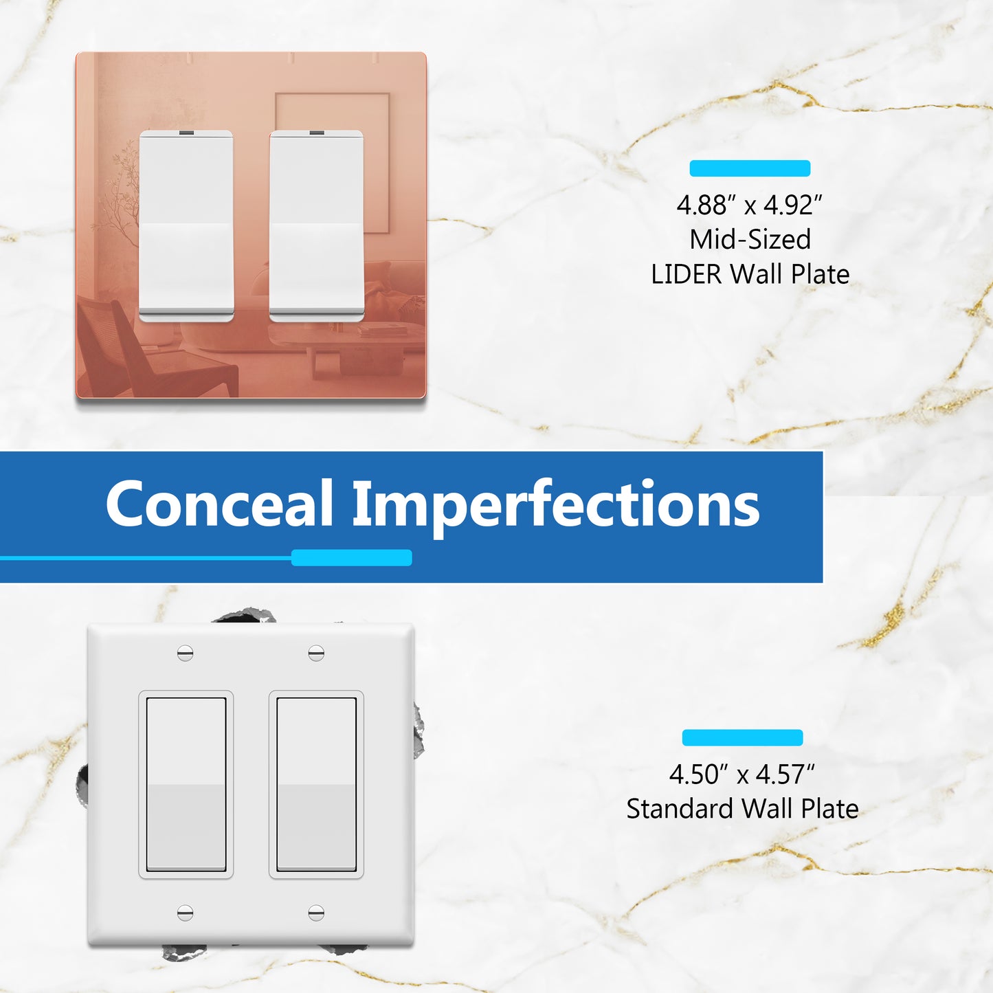 Screwless Acrylic Decorator Wall Plate, 2-Gang, Mid-Size