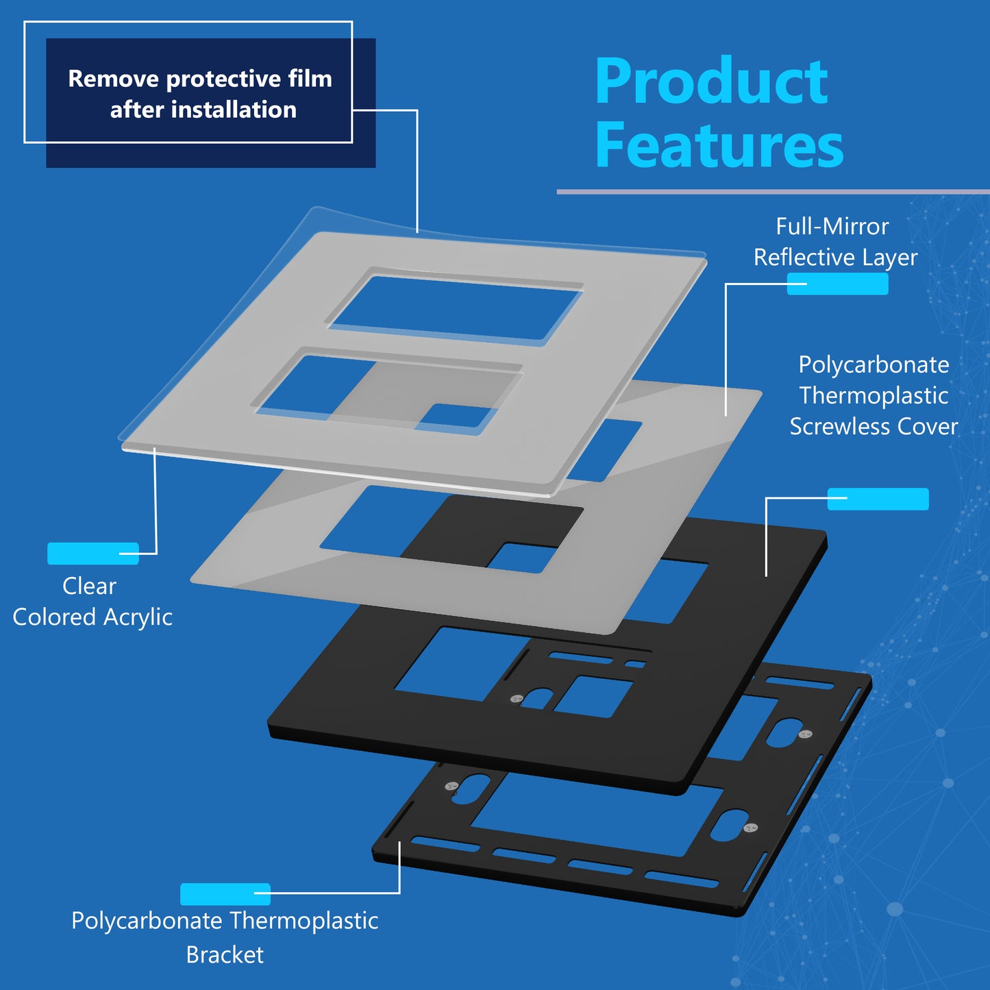 Screwless Acrylic Decorator Wall Plate, 2-Gang, Mid-Size