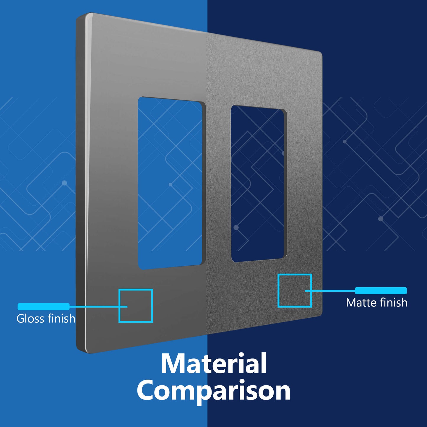 Decorator Screwless Wall Plate, Polycarbonate Thermoplastic/Mirrored Acrylic, Temperature and Impact Resistant, 2-Gang, Mid-Size