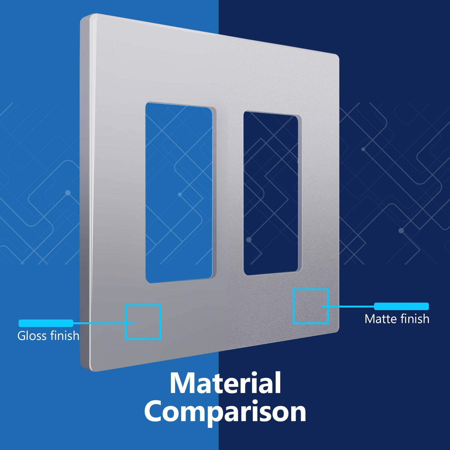 Decorator Screwless Wall Plate, Polycarbonate Thermoplastic/Mirrored Acrylic, Temperature and Impact Resistant, 2-Gang, Mid-Size