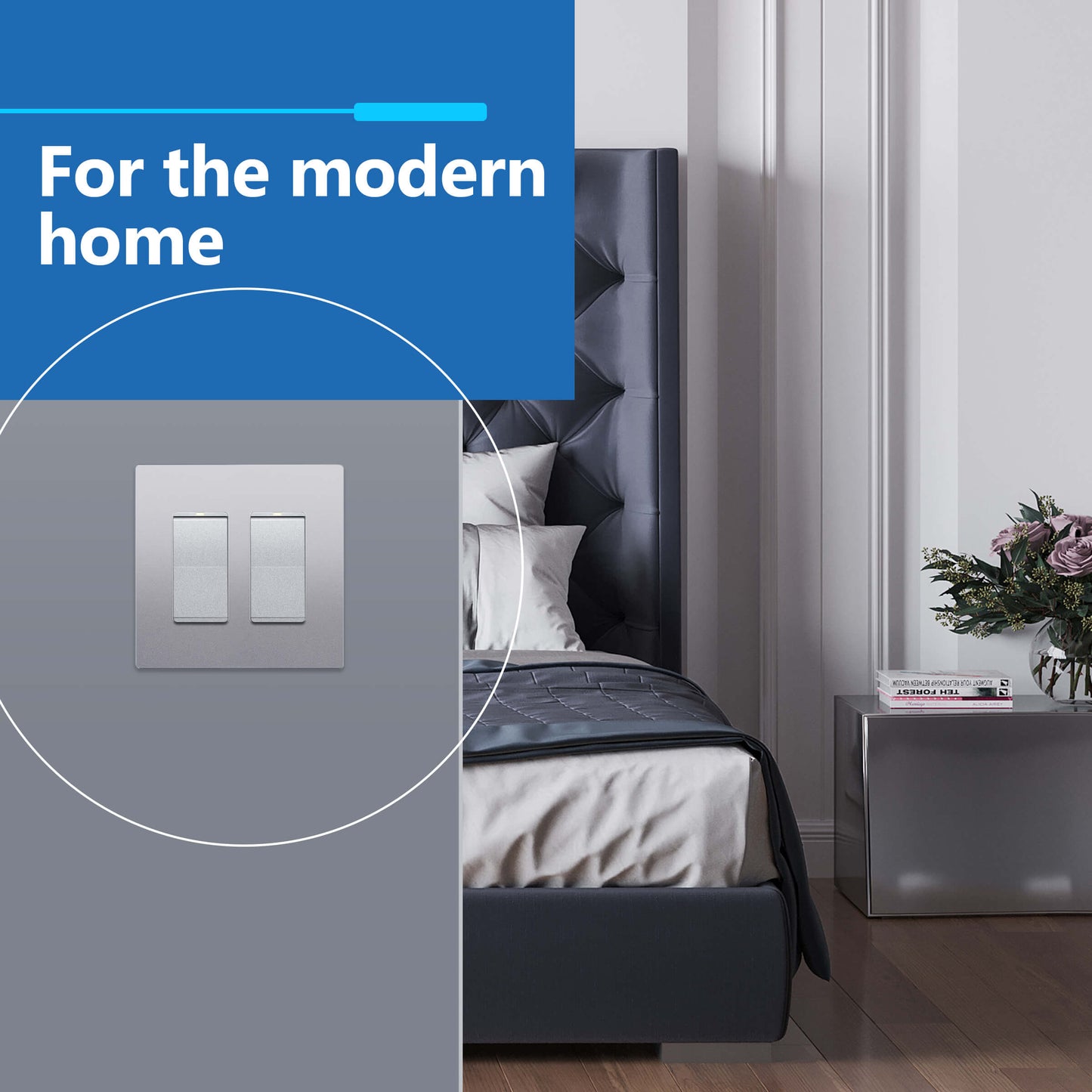 Decorator Screwless Wall Plate, Polycarbonate Thermoplastic/Mirrored Acrylic, Temperature and Impact Resistant, 2-Gang, Mid-Size