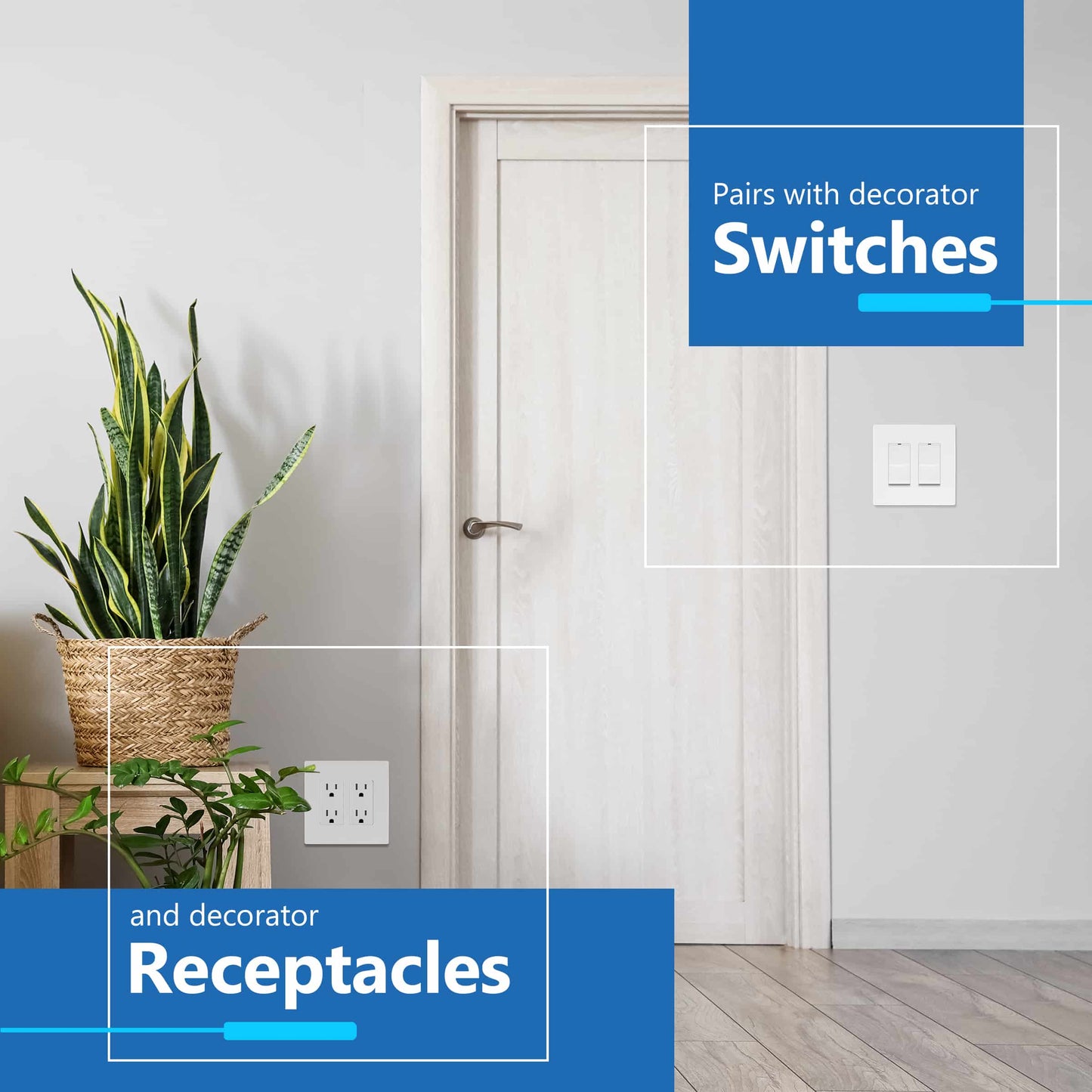 Decorator Screwless Wall Plate, Polycarbonate Thermoplastic/Mirrored Acrylic, Temperature and Impact Resistant, 2-Gang, Mid-Size
