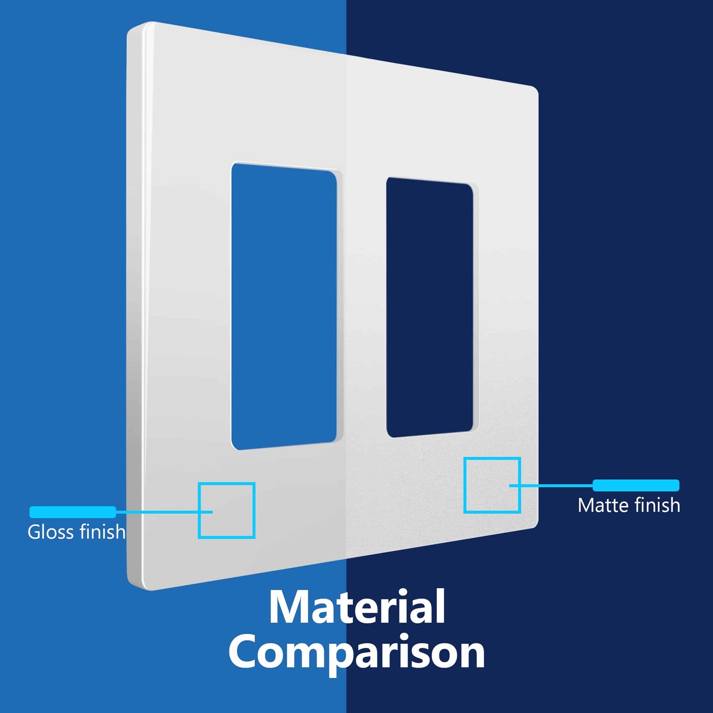 Decorator Screwless Wall Plate, Polycarbonate Thermoplastic/Mirrored Acrylic, Temperature and Impact Resistant, 2-Gang, Mid-Size
