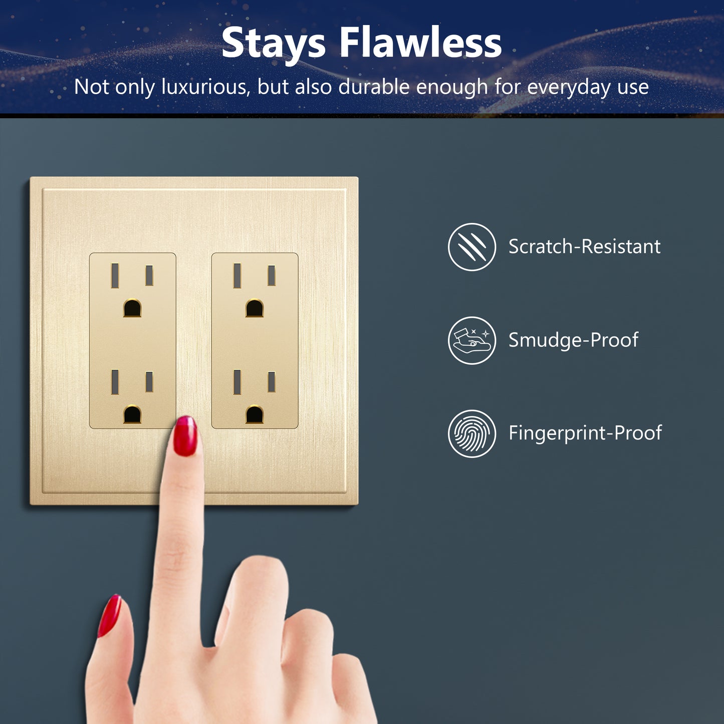 Decorator Screwless Wall Plate, Polycarbonate Thermoplastic/Mirrored Acrylic, Temperature and Impact Resistant, 2-Gang, Mid-Size