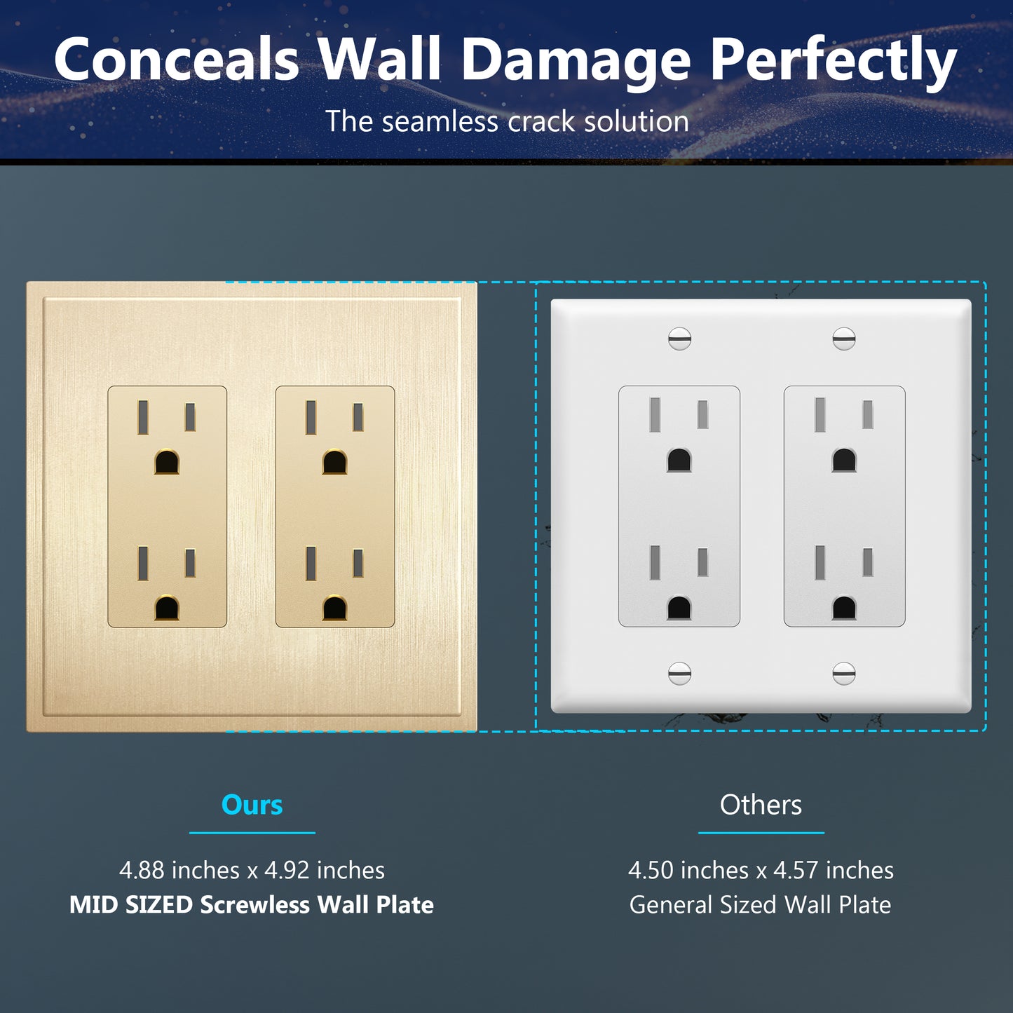 Decorator Screwless Wall Plate, Polycarbonate Thermoplastic/Mirrored Acrylic, Temperature and Impact Resistant, 2-Gang, Mid-Size