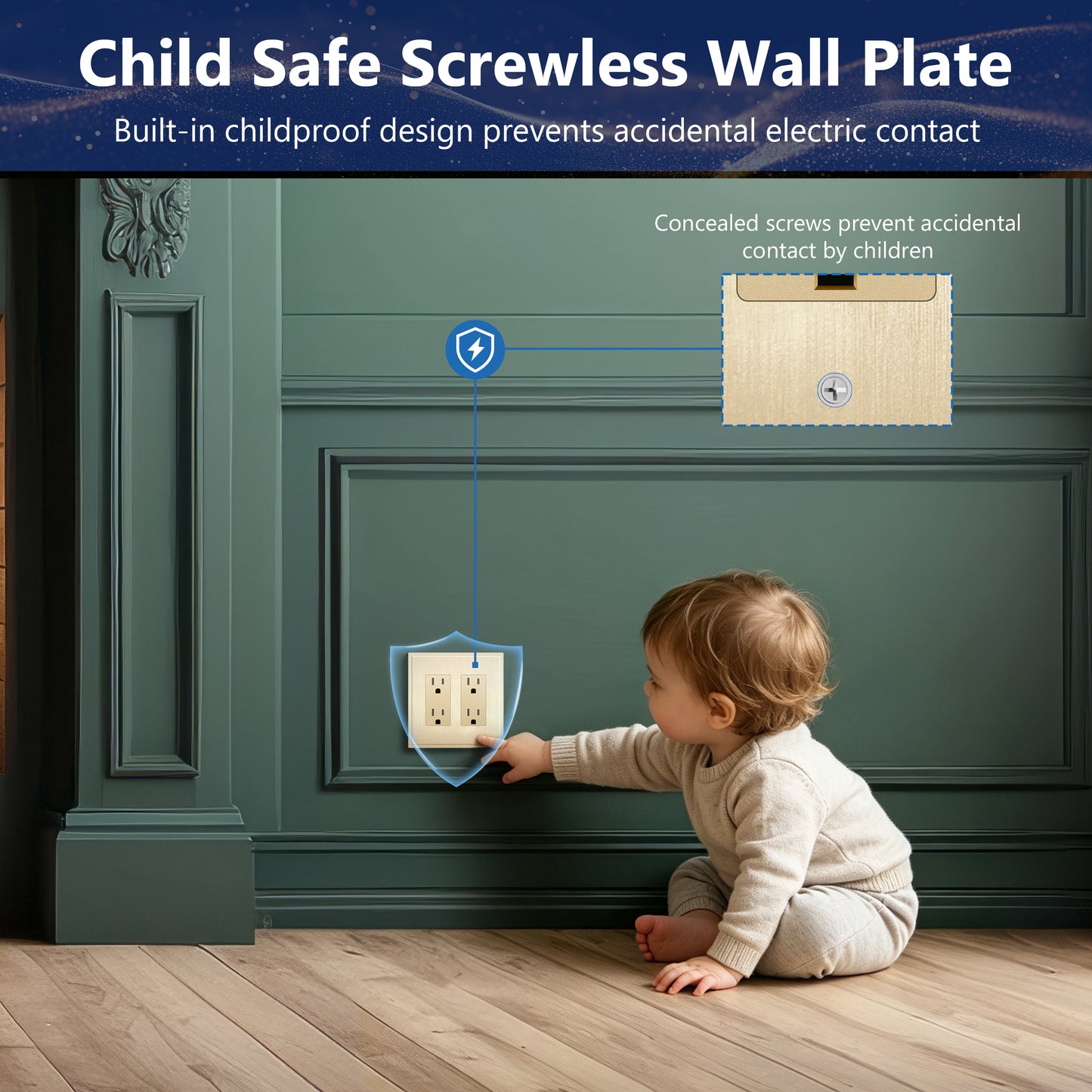 Decorator Screwless Wall Plate, Polycarbonate Thermoplastic/Mirrored Acrylic, Temperature and Impact Resistant, 2-Gang, Mid-Size