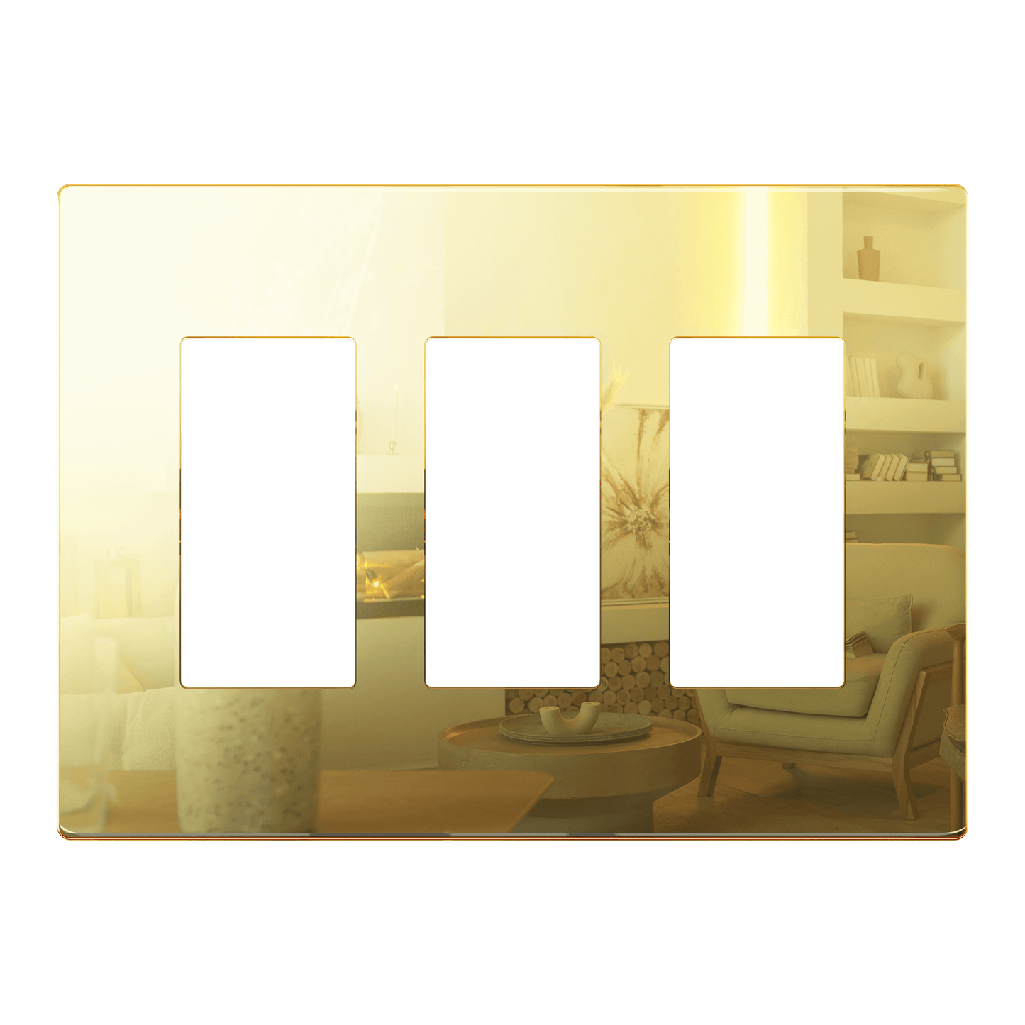 Decorator Screwless Wall Plate, Polycarbonate Thermoplastic/Mirrored Acrylic, Temperature and Impact Resistant, 3-Gang, Mid-Size