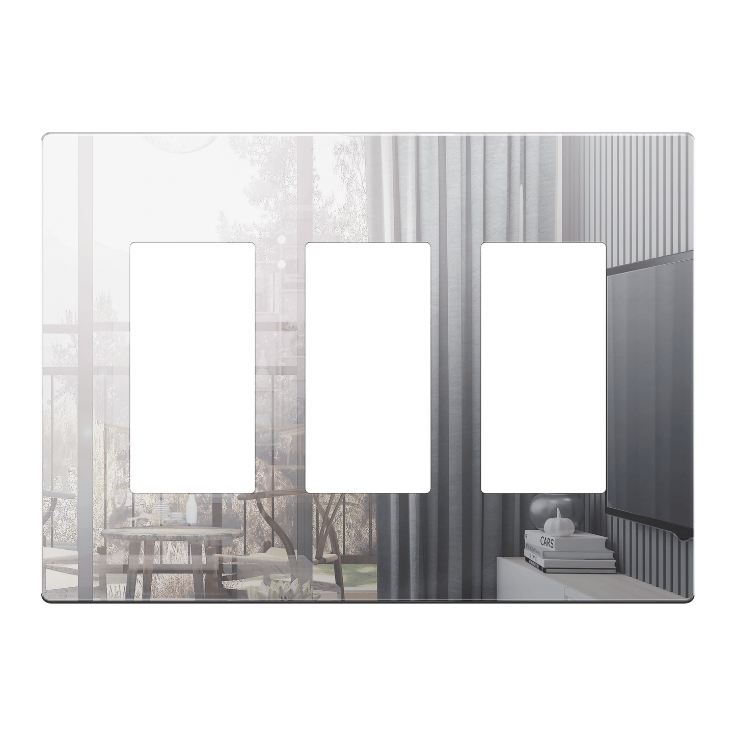 Decorator Screwless Wall Plate, Polycarbonate Thermoplastic/Mirrored Acrylic, Temperature and Impact Resistant, 3-Gang, Mid-Size