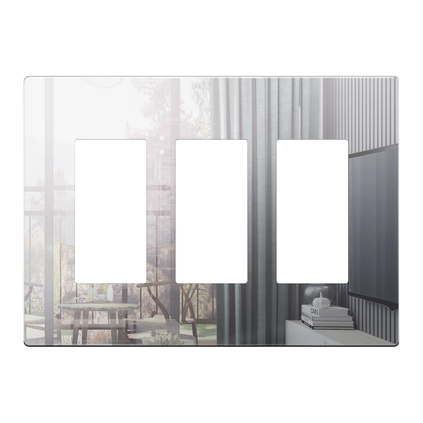 Decorator Screwless Wall Plate, Polycarbonate Thermoplastic/Mirrored Acrylic, Temperature and Impact Resistant, 3-Gang, Mid-Size